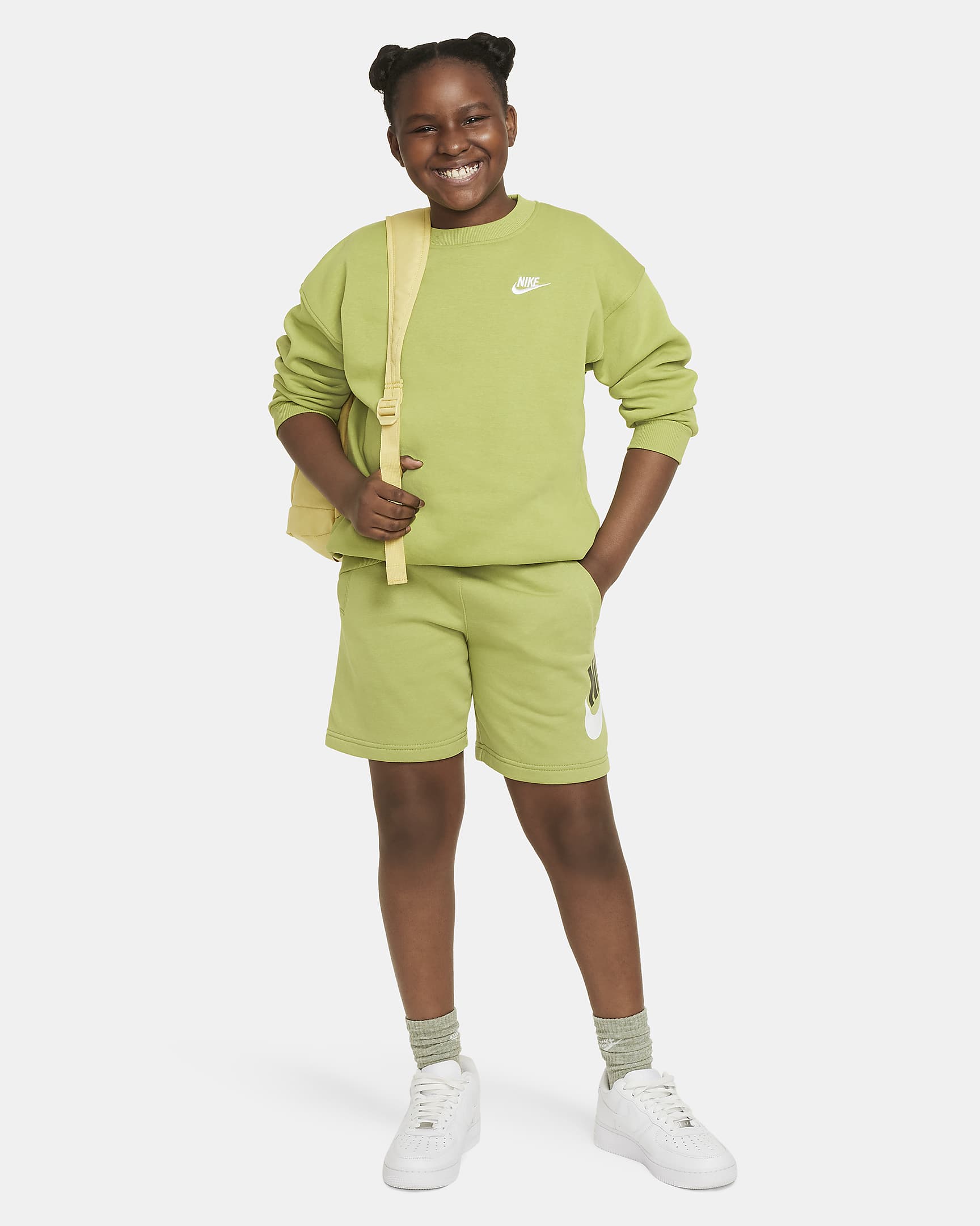 Nike Sportswear Club Fleece Big Kids' (Girls') Oversized Sweatshirt (Extended Size) - Pear/White