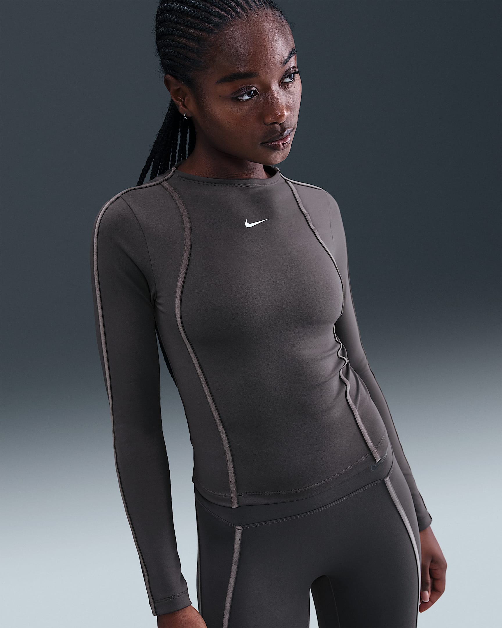 Nike One Fitted Women's Dri-FIT Long-Sleeve Top - Thunder Grey/White