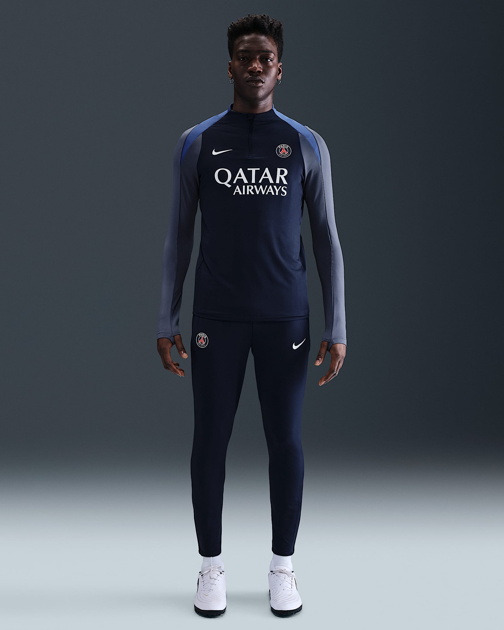 Maskinstrikkede Paris Saint-Germain Strike Nike Dri-FIT-fodboldbukser til mænd - Midnight Navy/Hyper Royal/hvid