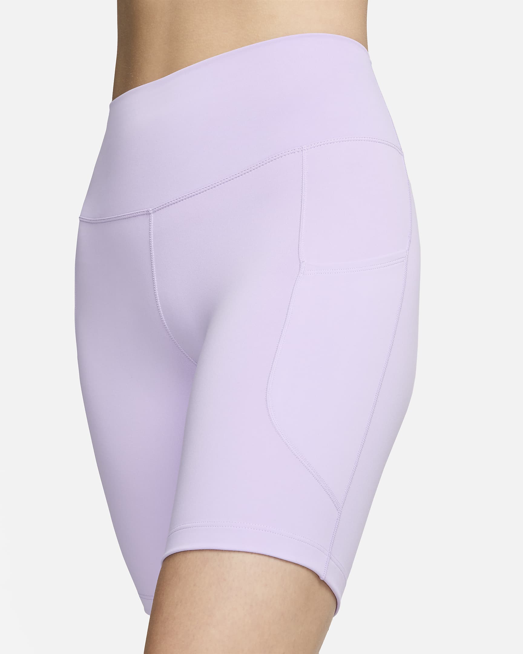 Nike One Women's High-Waisted 8" Biker Shorts with Pockets - Lilac Bloom/Black