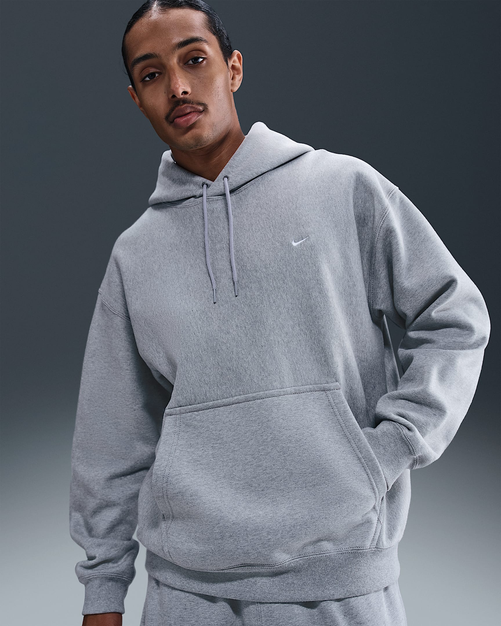 Nike Solo Swoosh Men's Pullover Hoodie - Dark Grey Heather/Light Smoke Grey/White