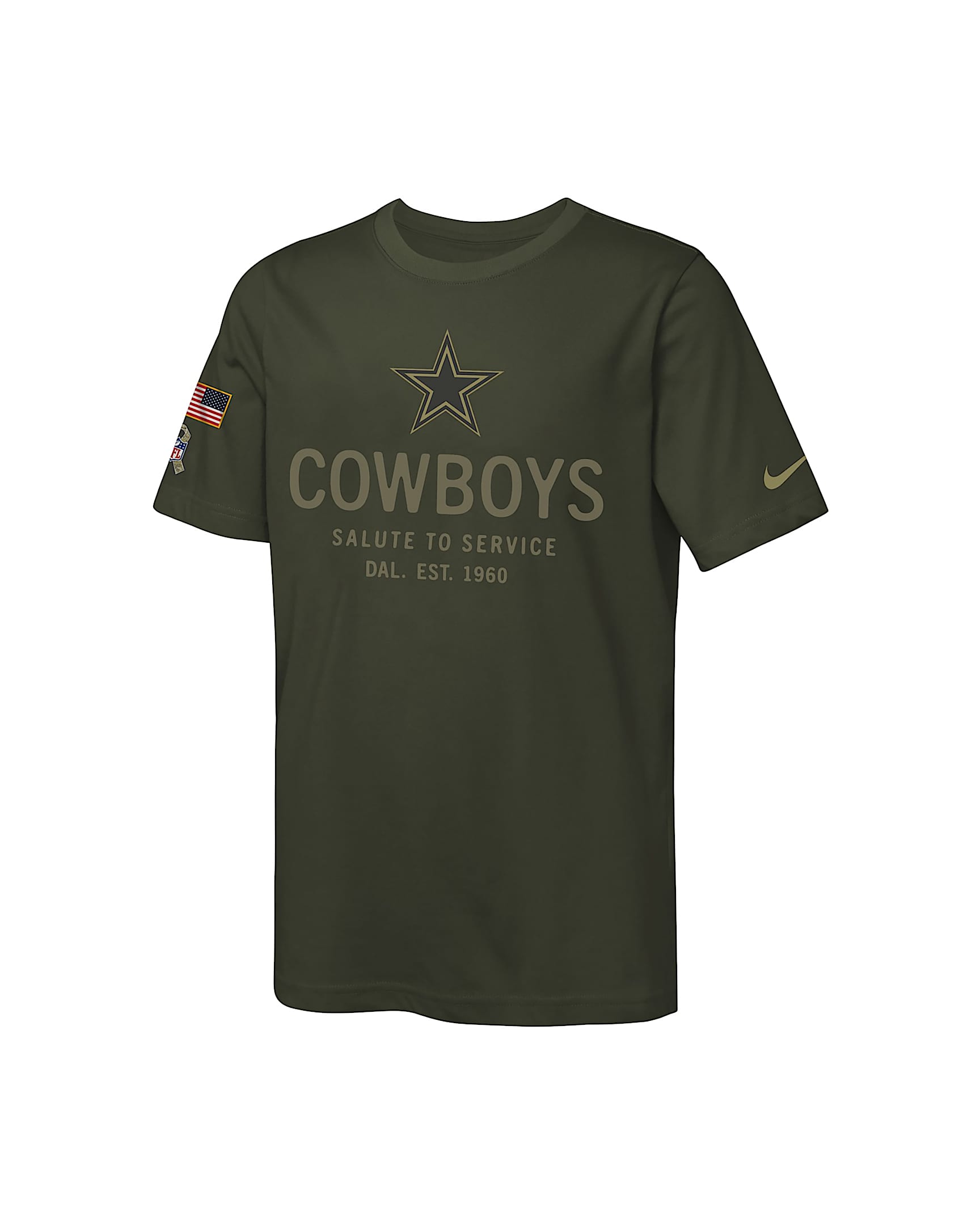 Dallas Cowboys Salute to Service Sideline Big Kids’ Nike Dri-FIT NFL T-Shirt - Olive