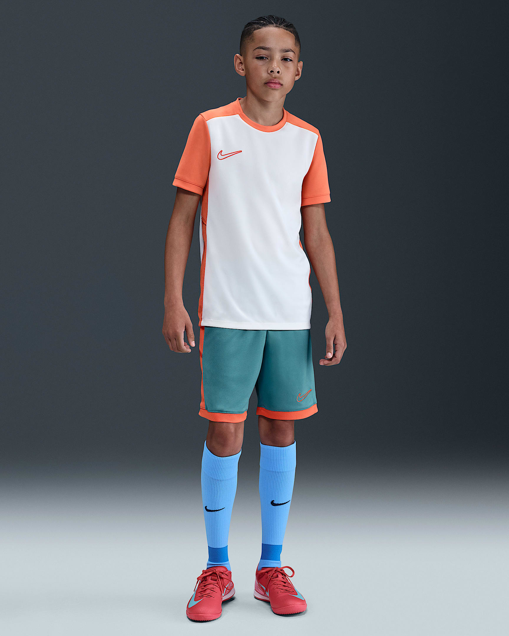 Nike Academy Big Kids' Dri-FIT 7" Soccer Shorts - Smokey Blue/Turf Orange/Turf Orange