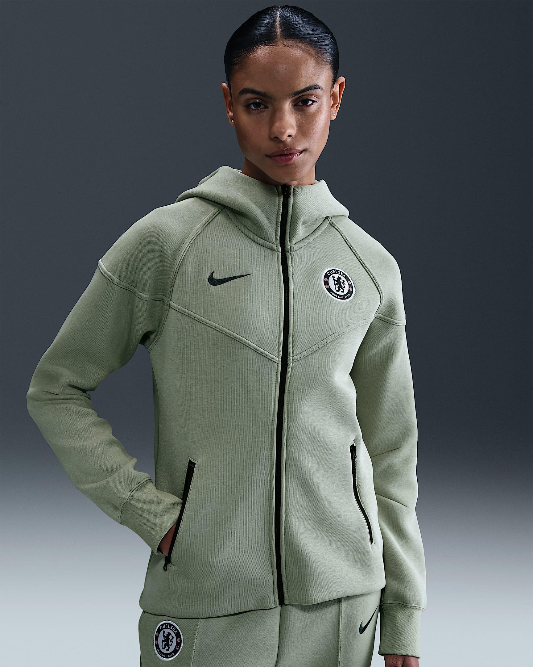 Chelsea F.C. Tech Windrunner Women's Nike Football Fleece Full-Zip Hoodie - Jade Horizon/Galactic Jade