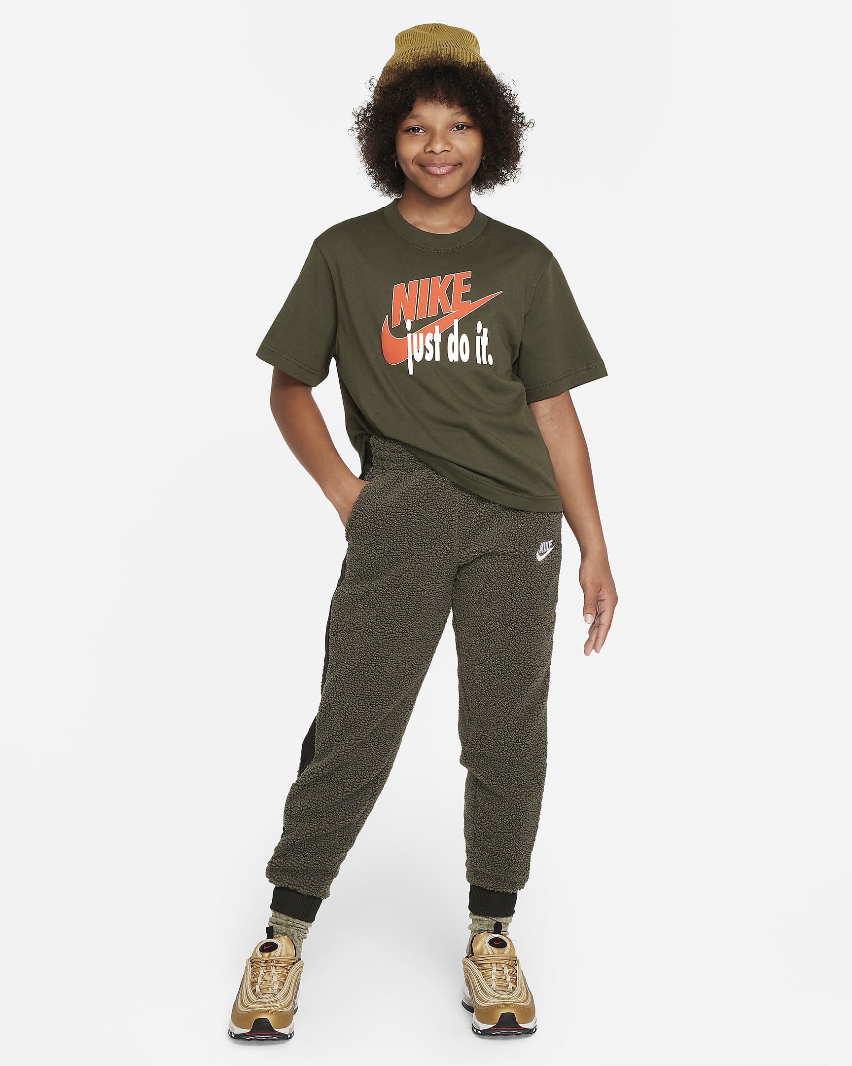 Nike Sportswear Big Kids' (Girls) T-shirt - Cargo Khaki