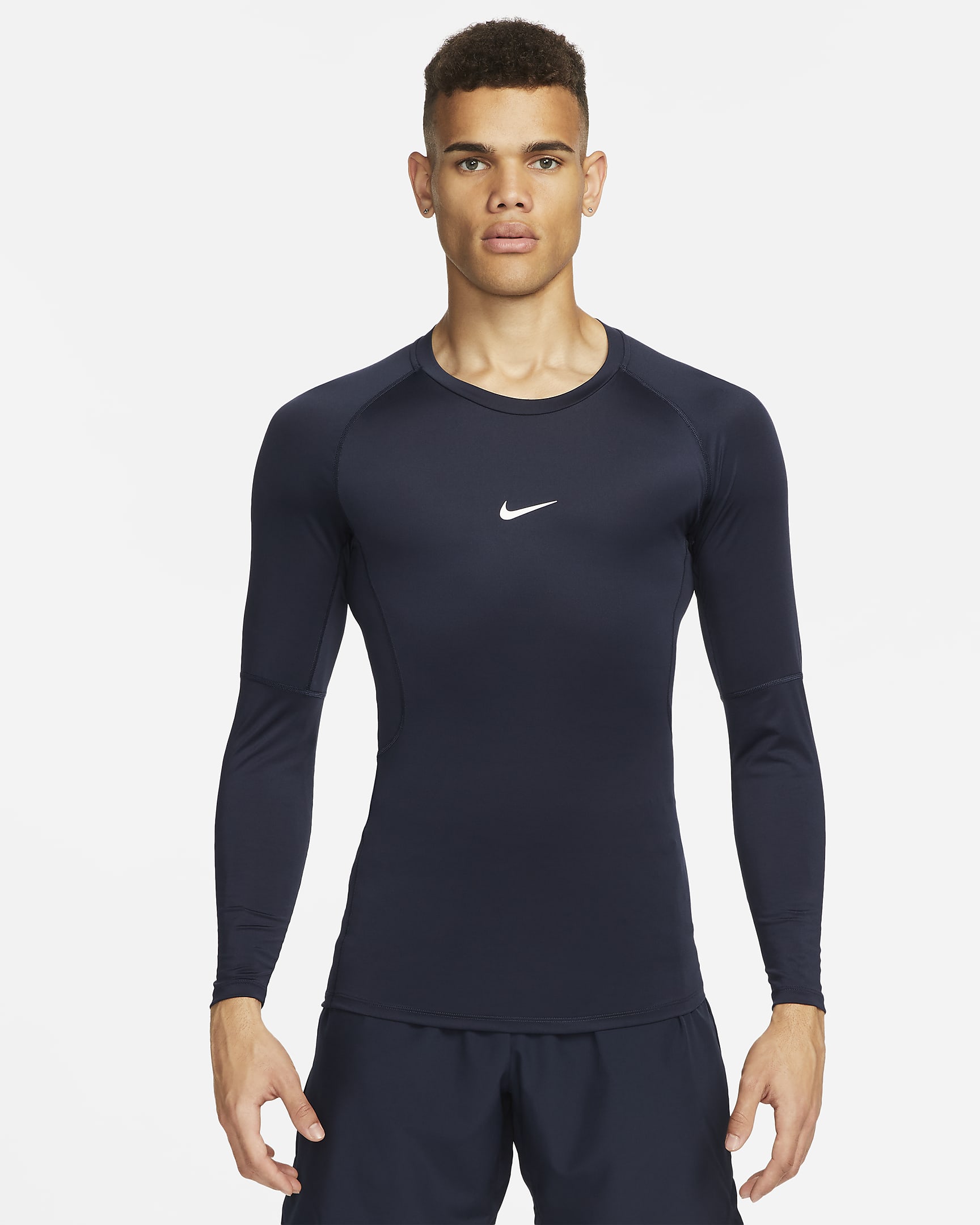 Nike Pro Dri-FIT strakke fitnesstop met lange mouwen voor heren - Obsidian/Wit