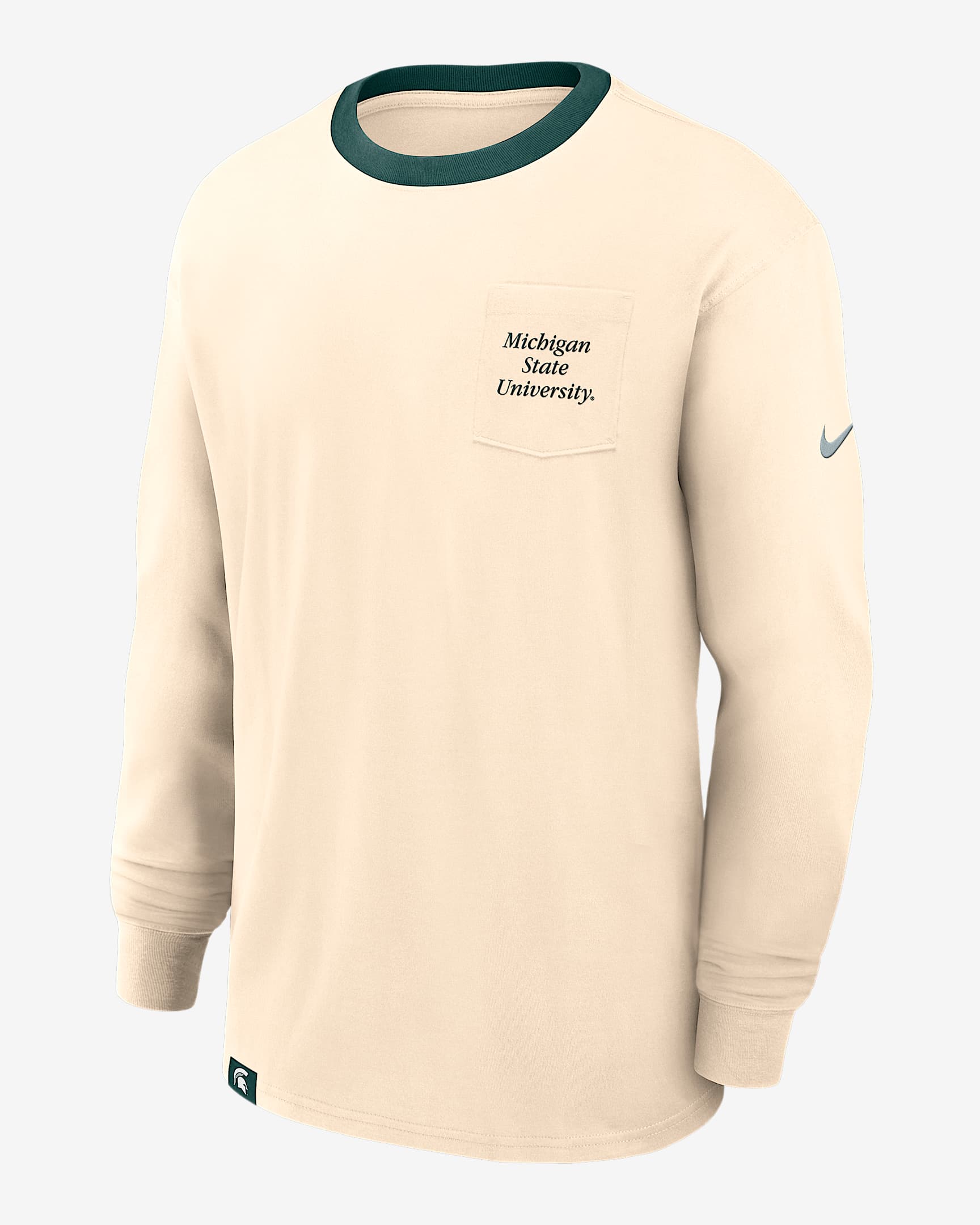 Playera de manga larga universitaria Nike para hombre Michigan State Athletic Prep Max90 Pocket Logo - Natural