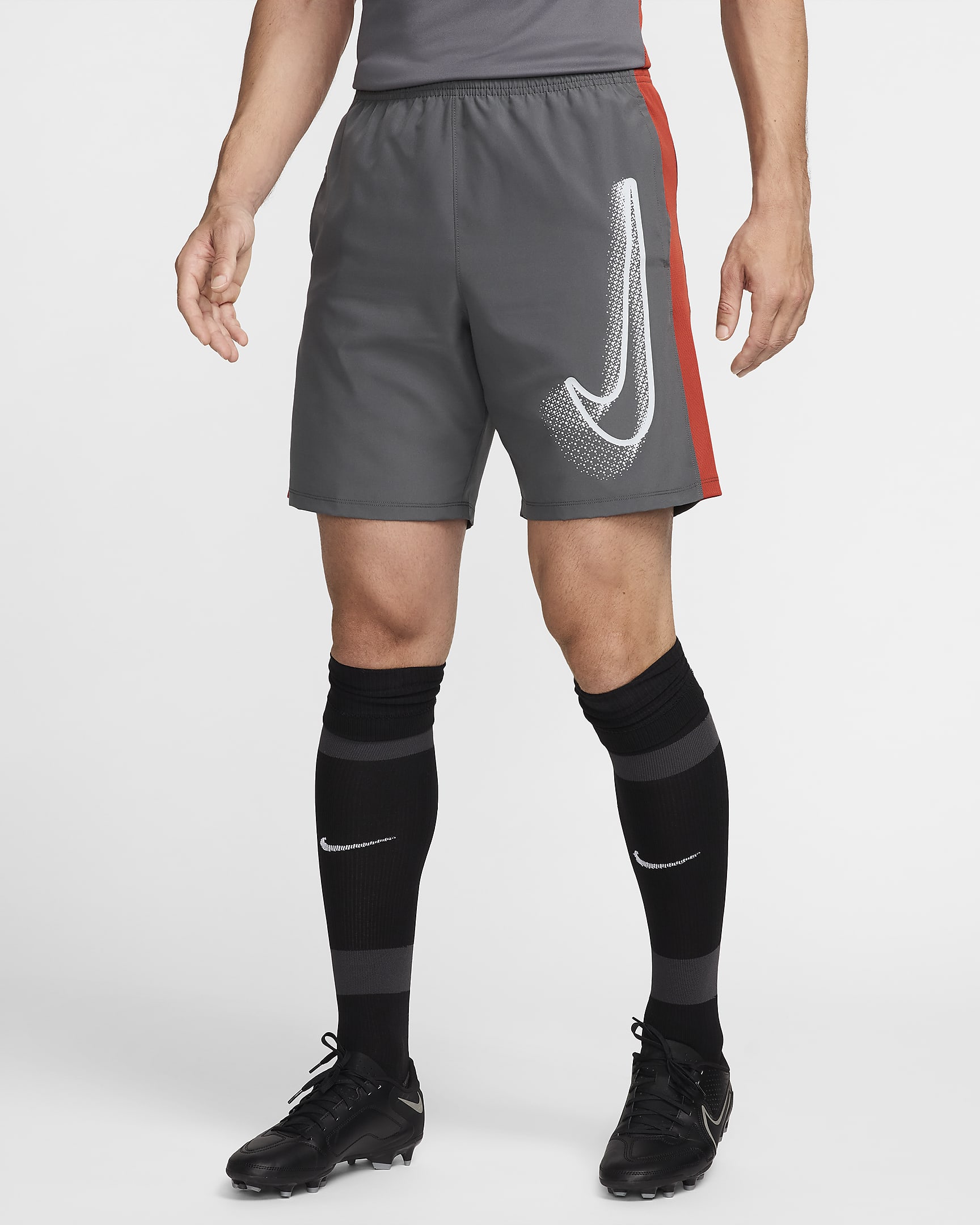 Shorts de fútbol para hombre Nike Academy - Gris hierro/Rojo dragón/Platino puro