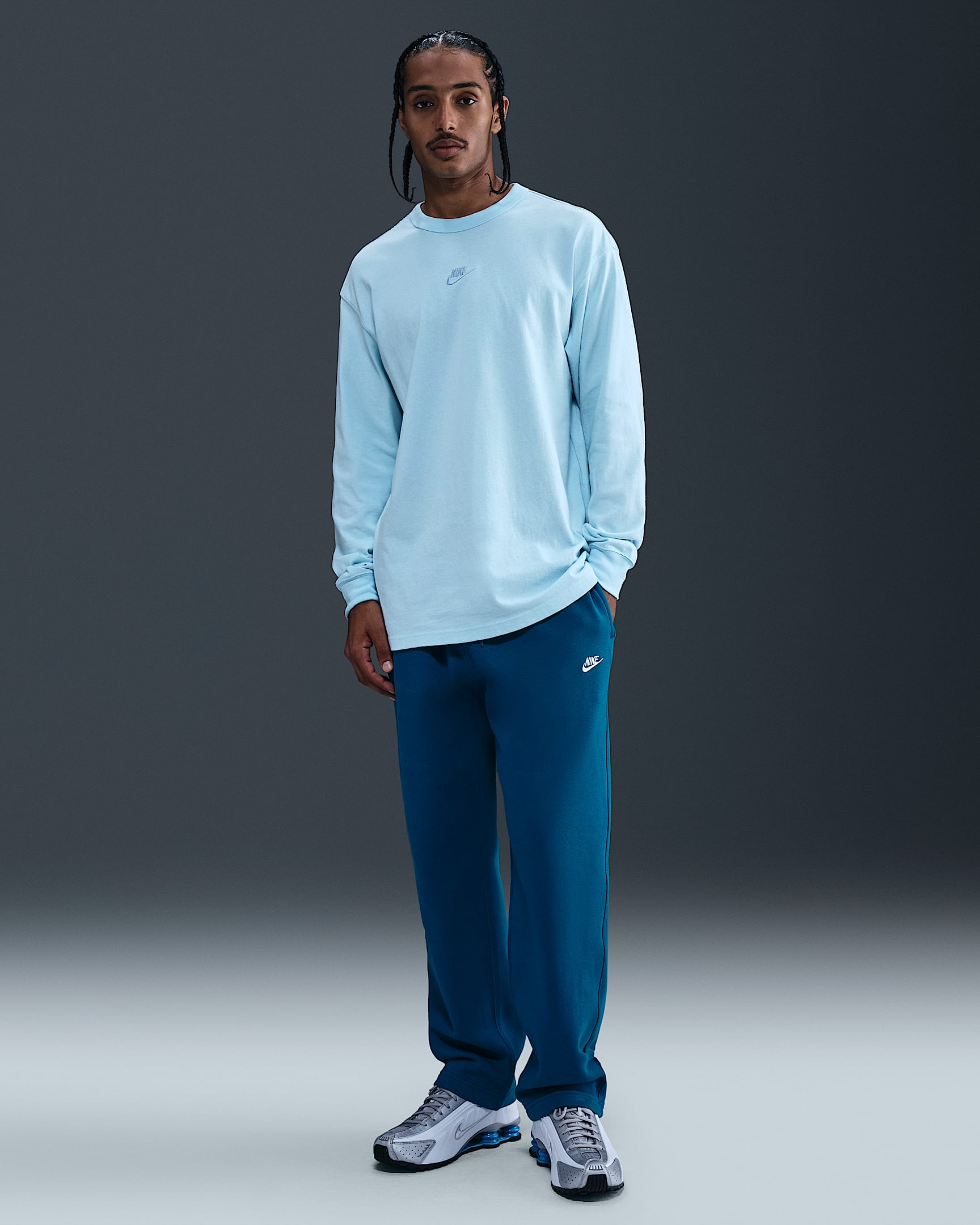 Nike Club Men's Open-Hem Fleece Pants - Green Abyss/Green Abyss/White