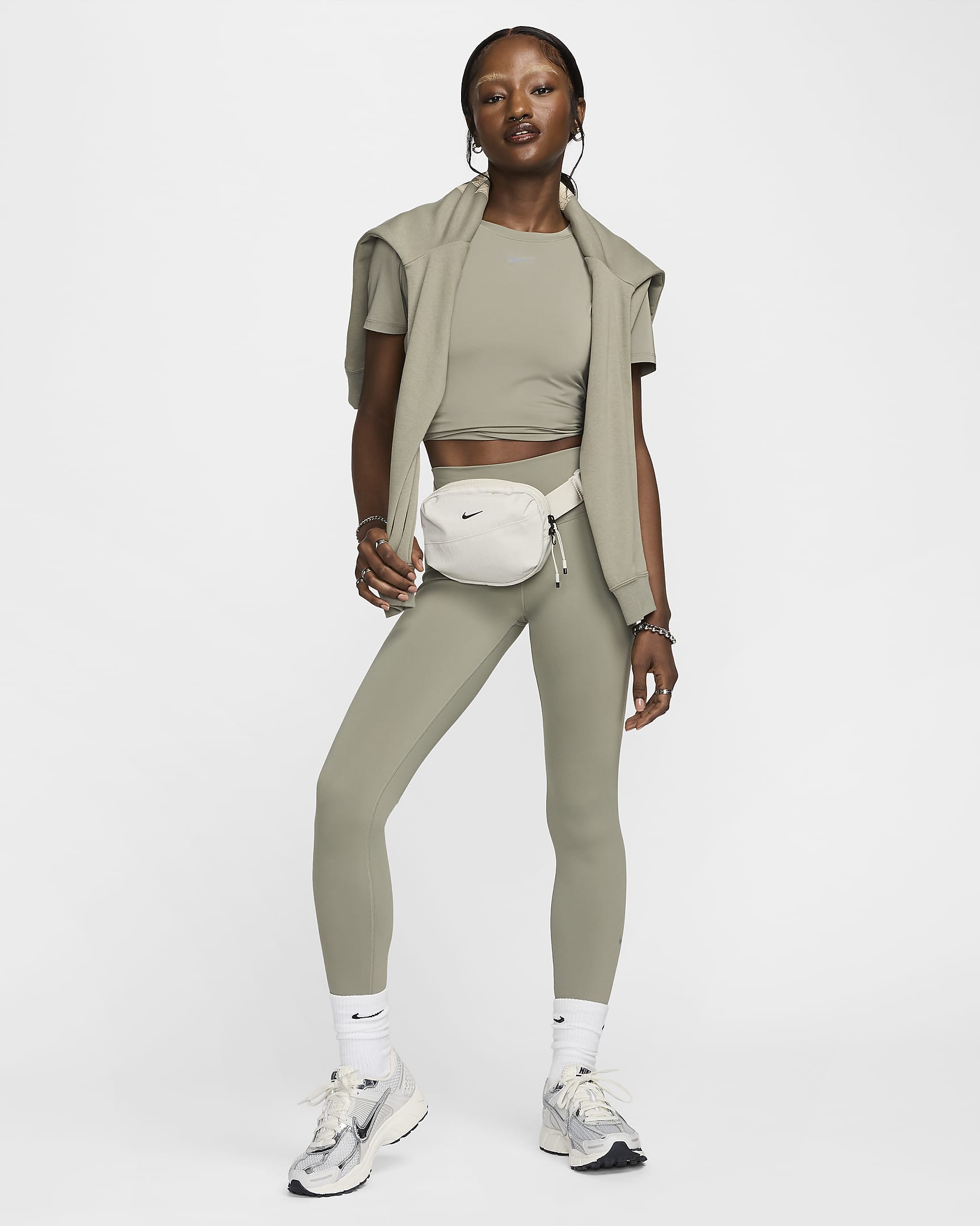 Nike One leggings i full lengde med høyt liv til dame - Light Army/Svart