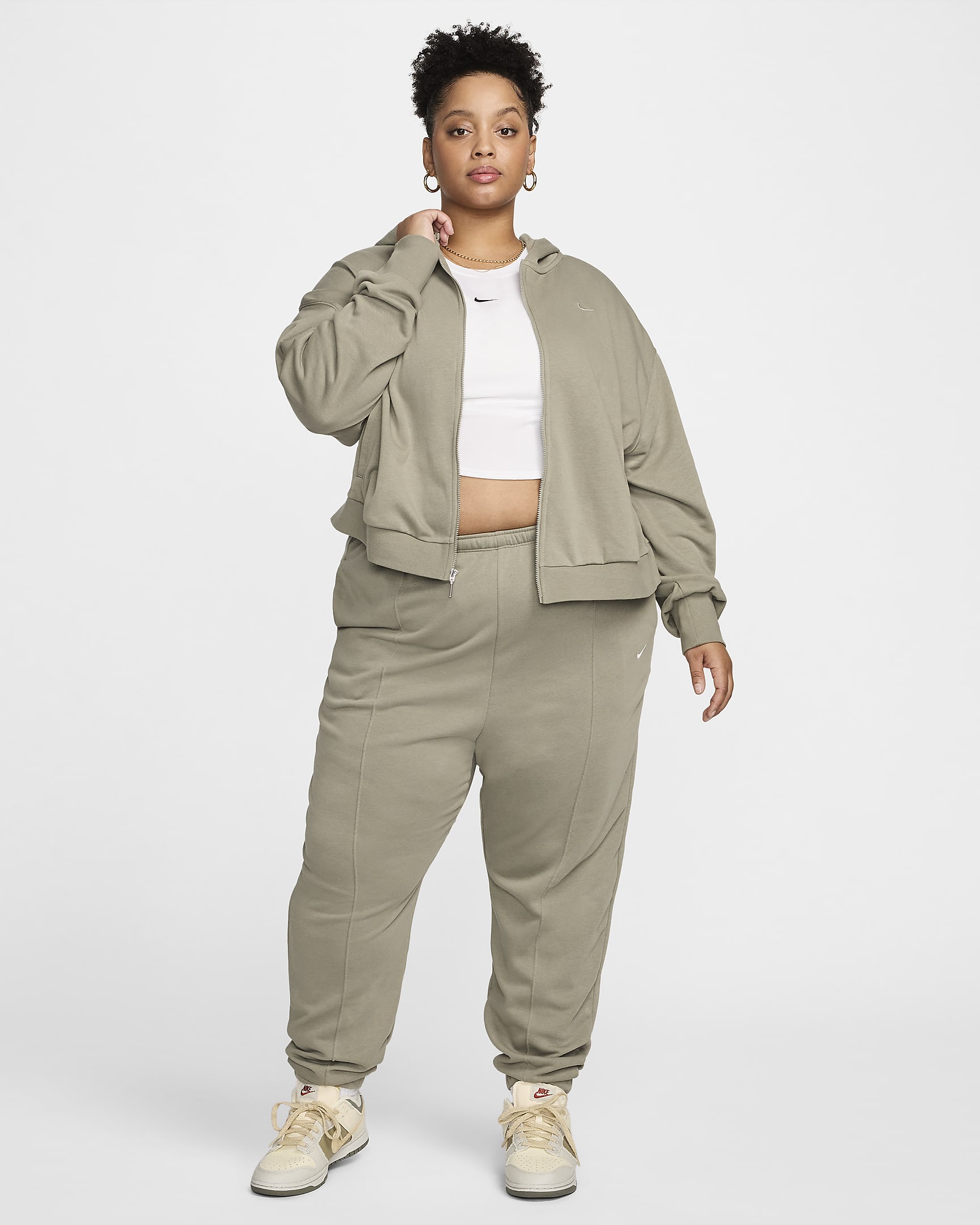 Nike Sportswear Chill Terry Women's Loose Full-Zip French Terry Hoodie (Plus Size) - Light Army/Sail