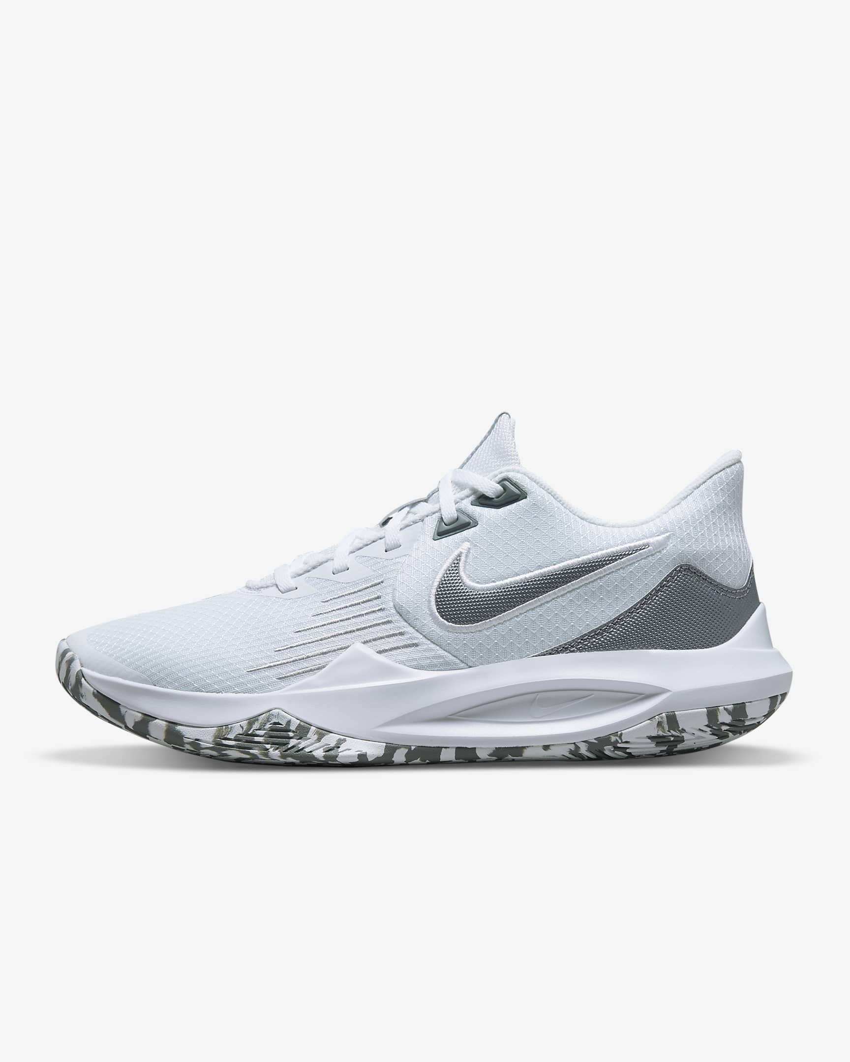 Nike Precision 5 Basketball Shoe - White/Wolf Grey/Cool Grey/Metallic Cool Grey