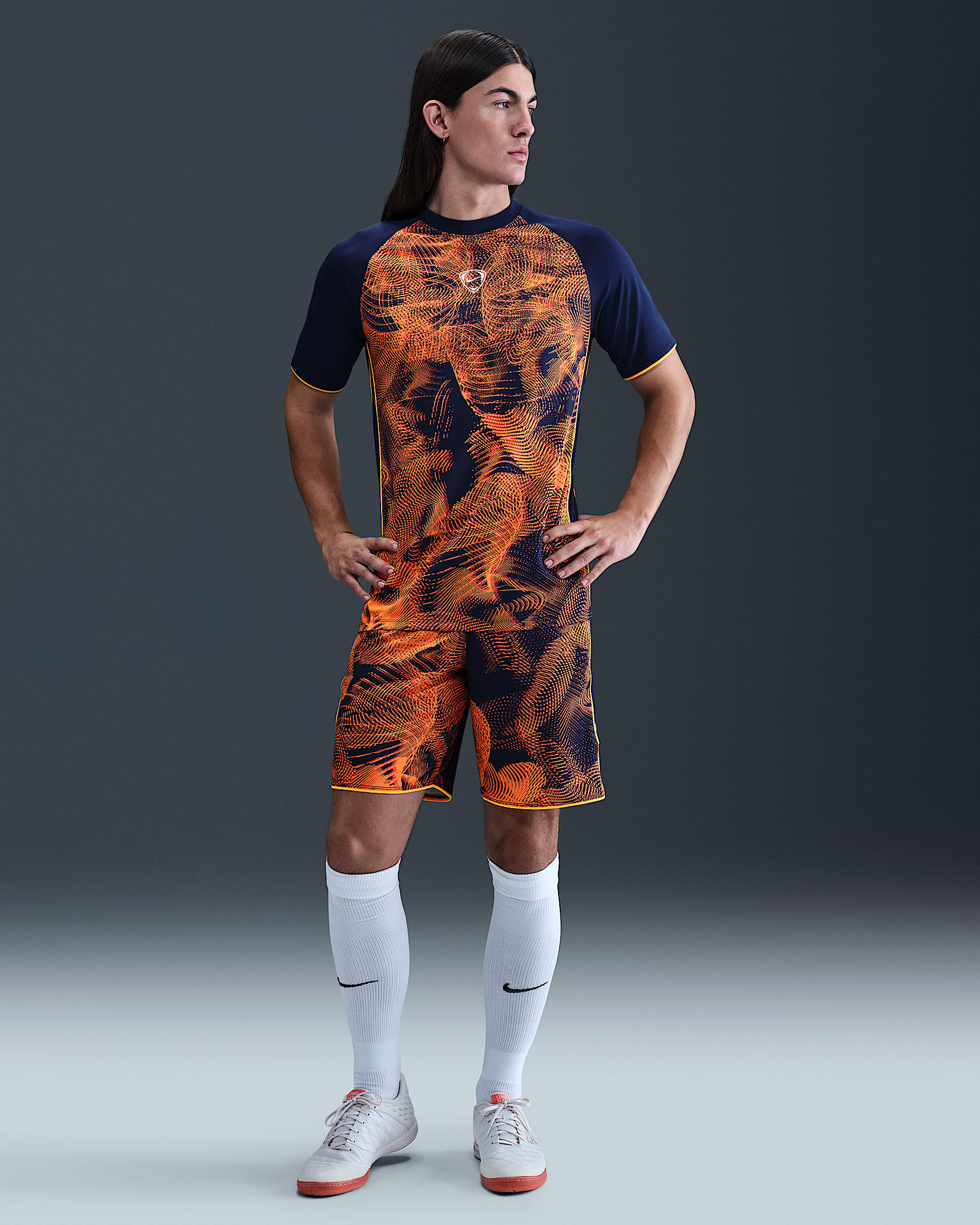 Shorts de fútbol Dri-FIT para hombre Nike Academy+ - Azul vacío/Naranja láser/Naranja láser/Blanco