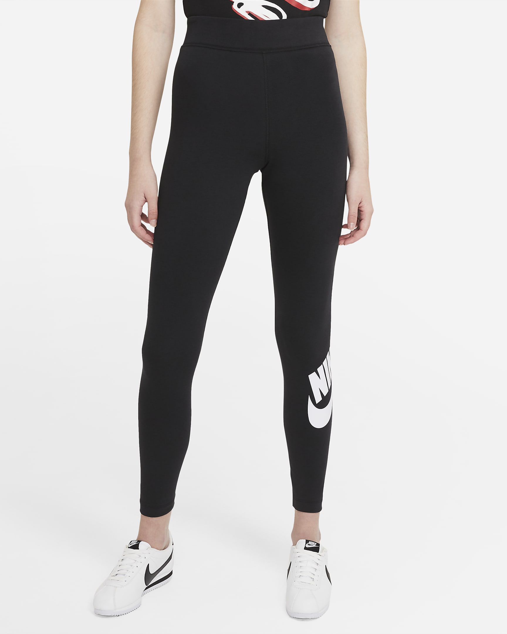 Nike Sportswear Essential magas derekú, emblémás női leggings - Fekete/Fehér