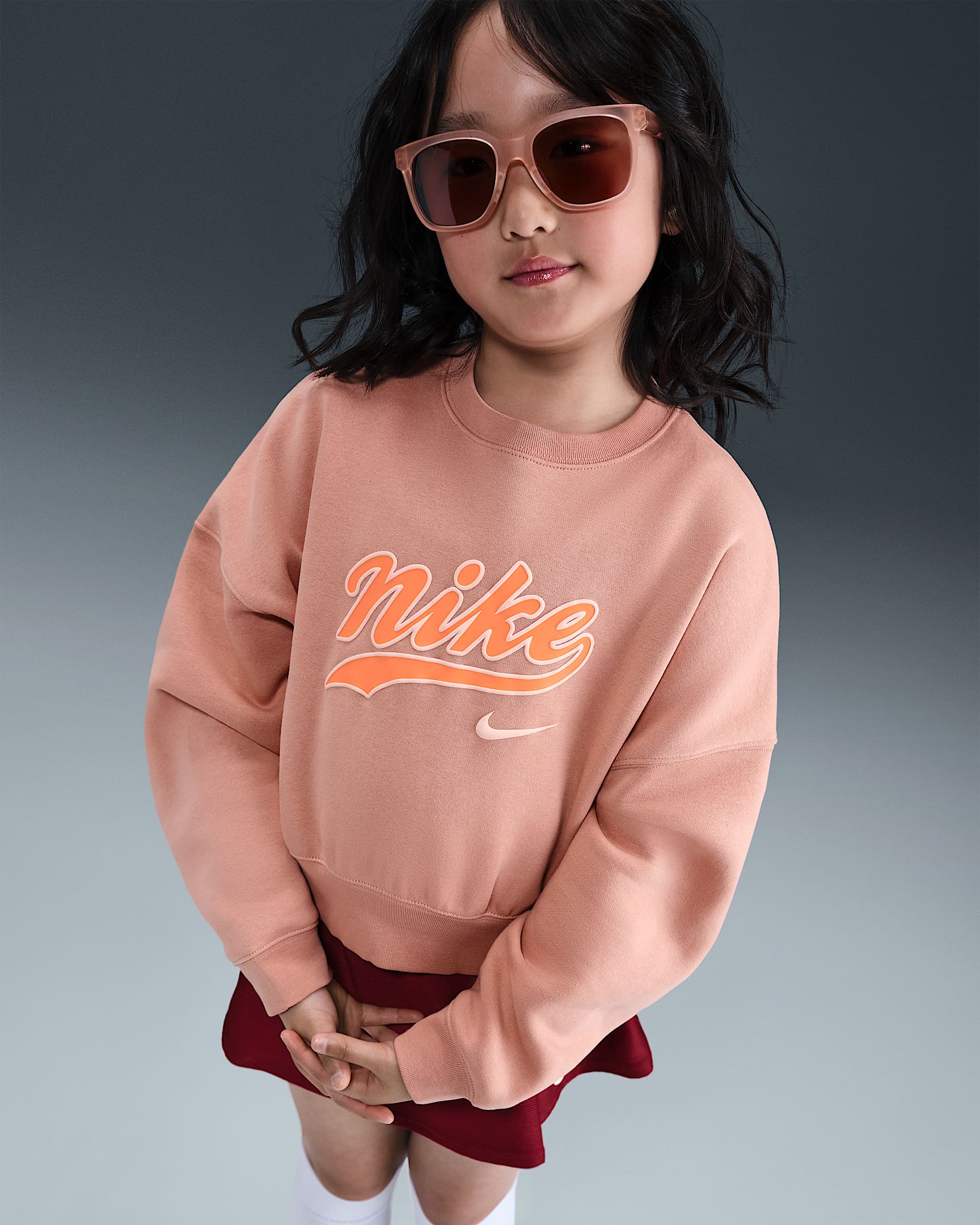 Nike Sportswear Older Kids' (Girls') Cropped Fleece Sweatshirt - Rose Gold/Marrakesh