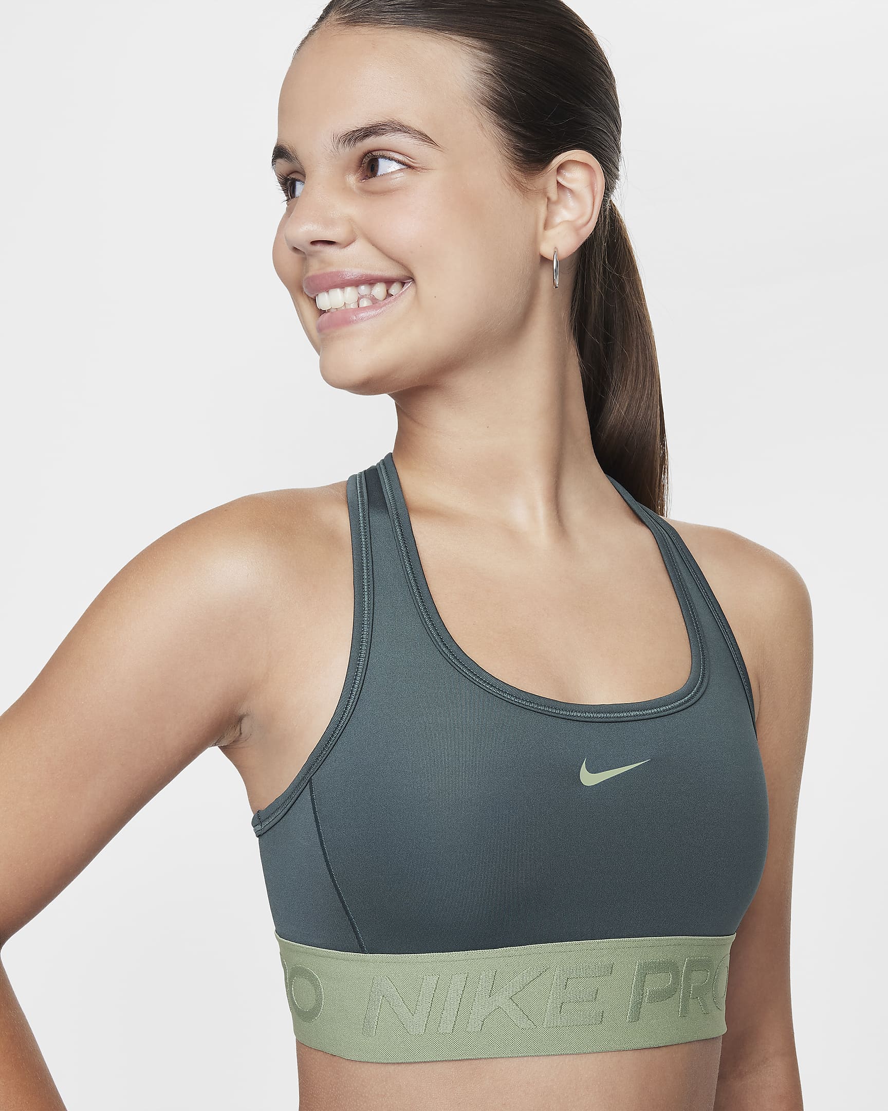 Brassière de sport Nike Pro Swoosh pour fille - Vintage Green/Oil Green/Oil Green