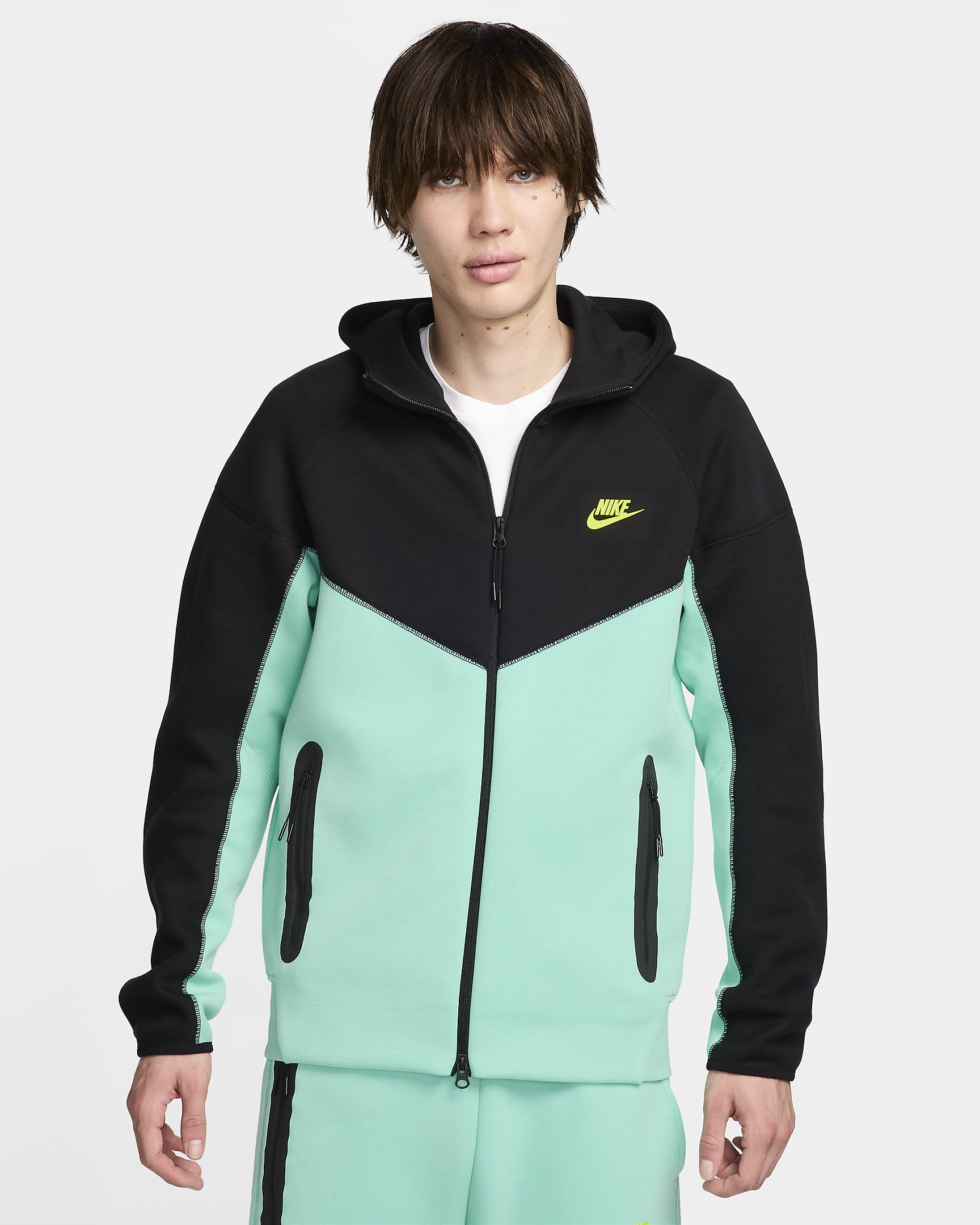 Nike Sportswear Tech Fleece Windrunner hettejakke til herre - Emerald Rise/Svart