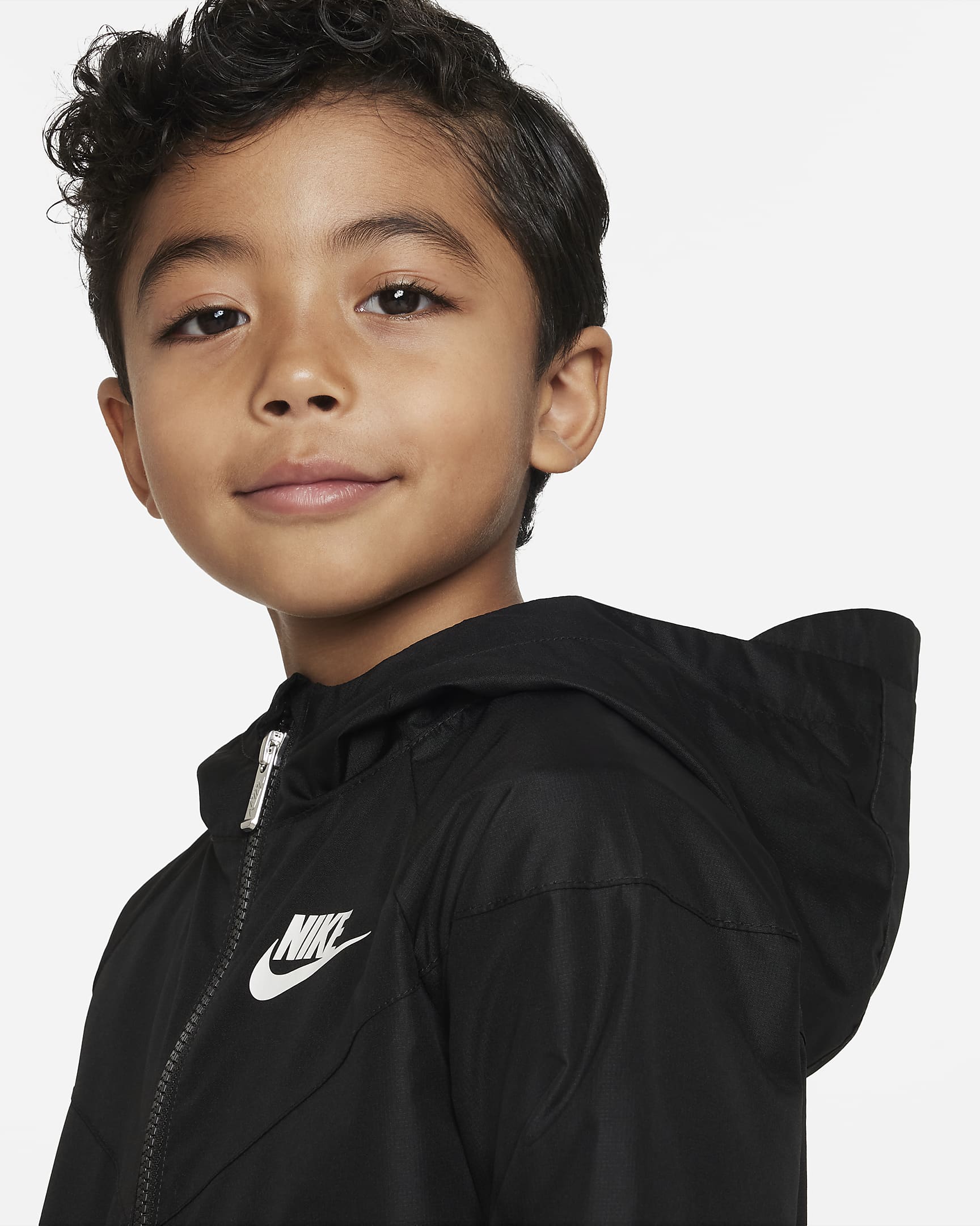 Chamarra con cierre completo para niños talla pequeña Nike Sportswear Windrunner - Negro