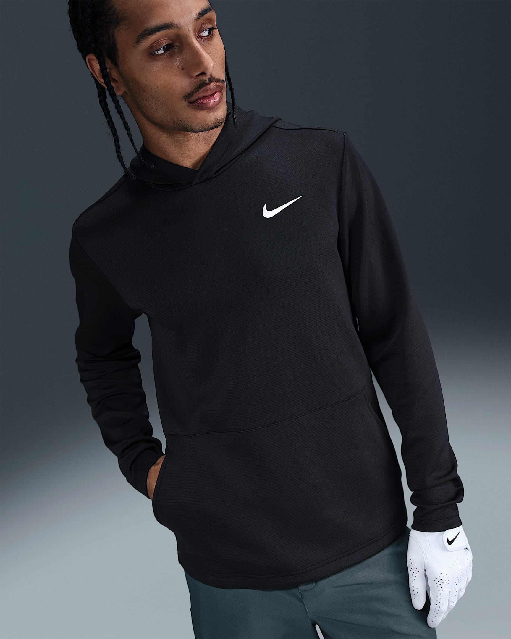 Sudadera con gorro de golf Dri-FIT Therma Flex para hombre Nike Victory - Negro/Negro/Blanco