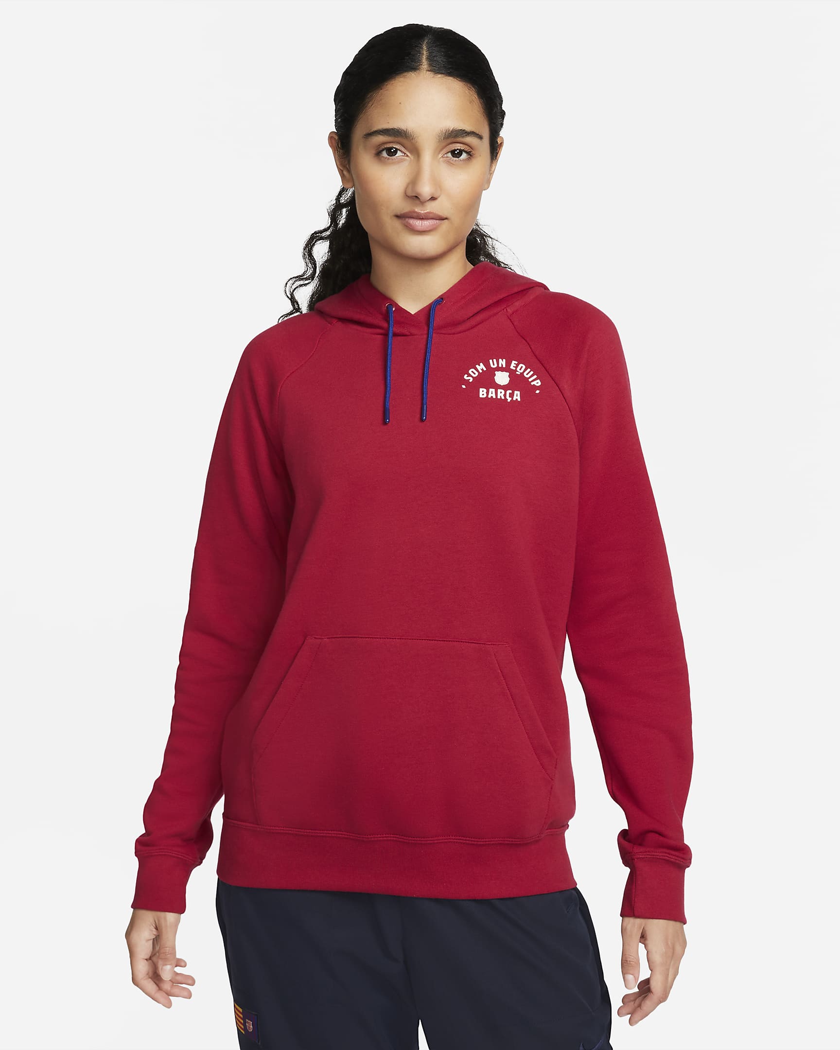 FC Barcelona Essential Women's Nike Fleece Pullover Hoodie - Noble Red/Deep Royal Blue/Pale Ivory