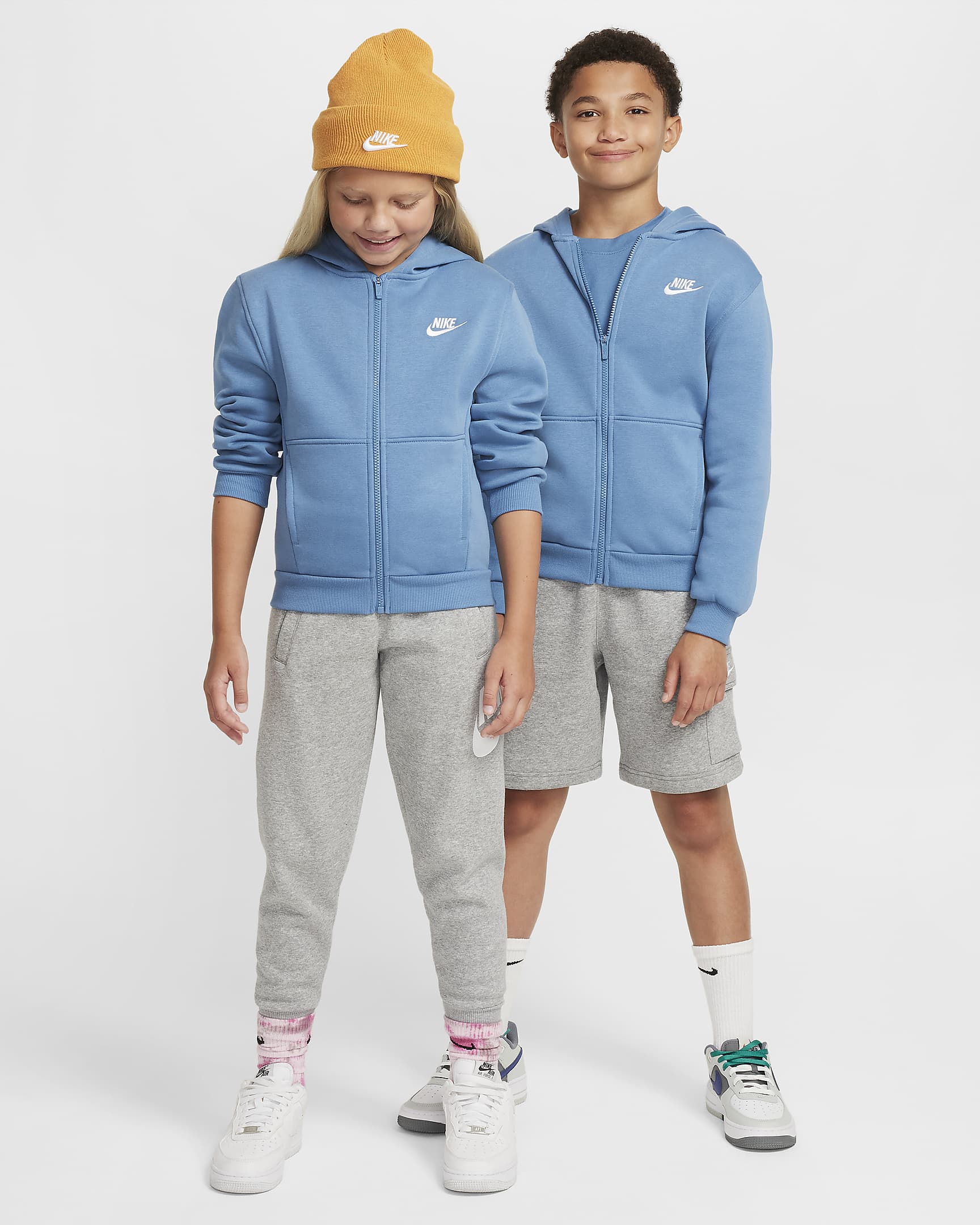 Nike Sportswear Club Fleece Older Kids' Full-Zip Hoodie - Aegean Storm/White