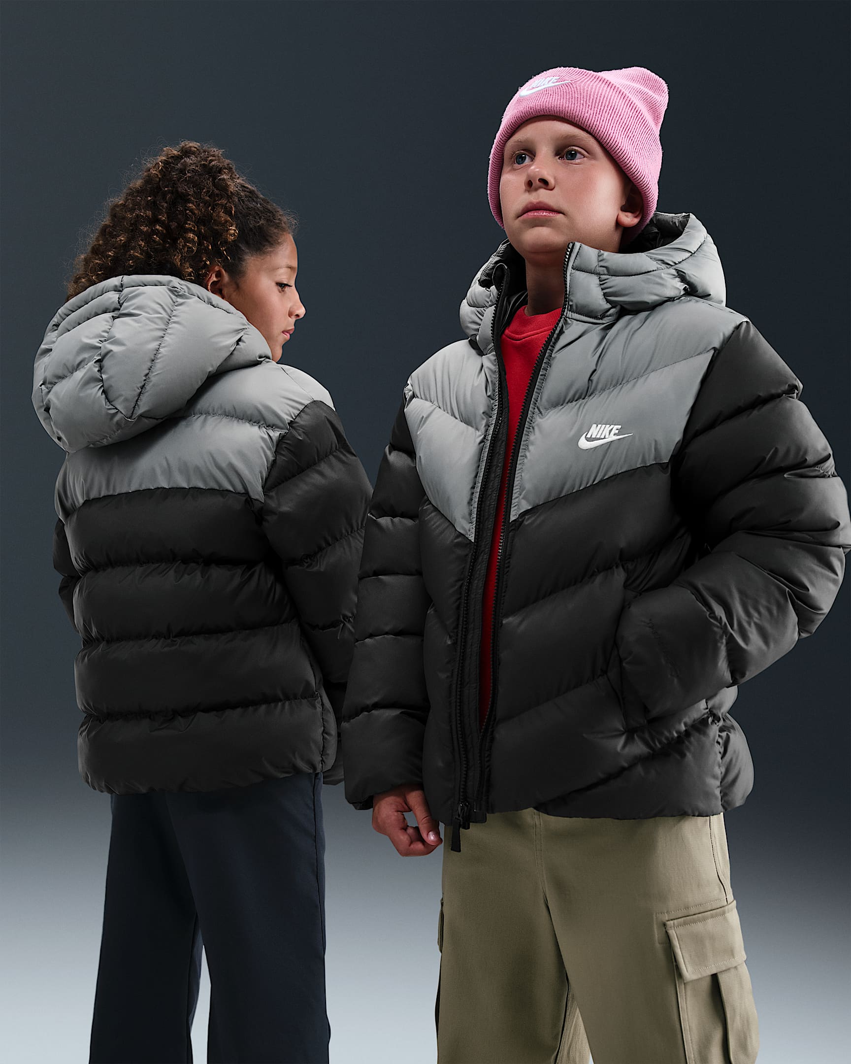 Nike Sportswear All Day Play Big Kids' Therma-FIT Loose-Fit Puffer Jacket - Black/Smoke Grey/White