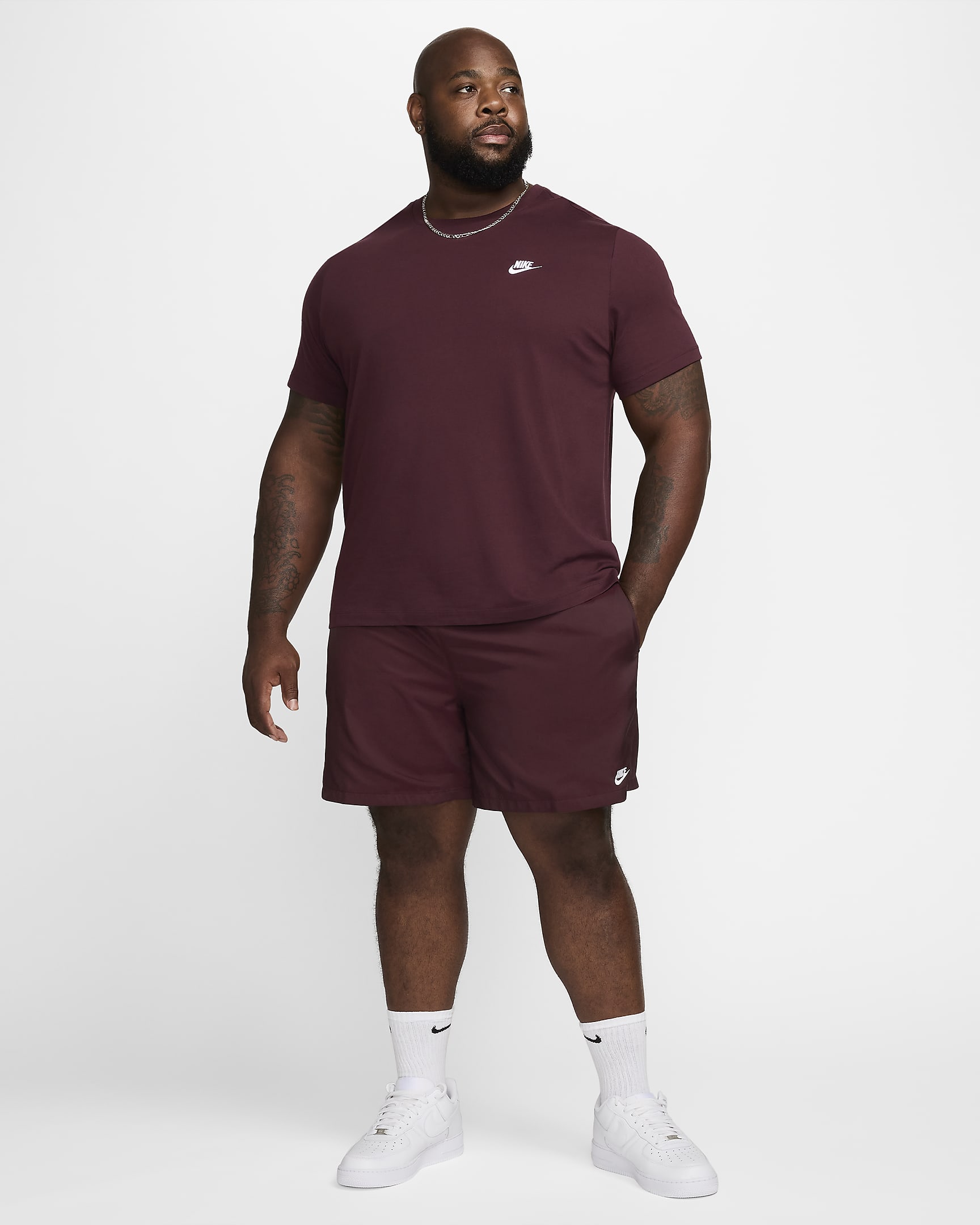 Nike Club Dokuma Bol Erkek Şortu - Burgundy Crush/Beyaz