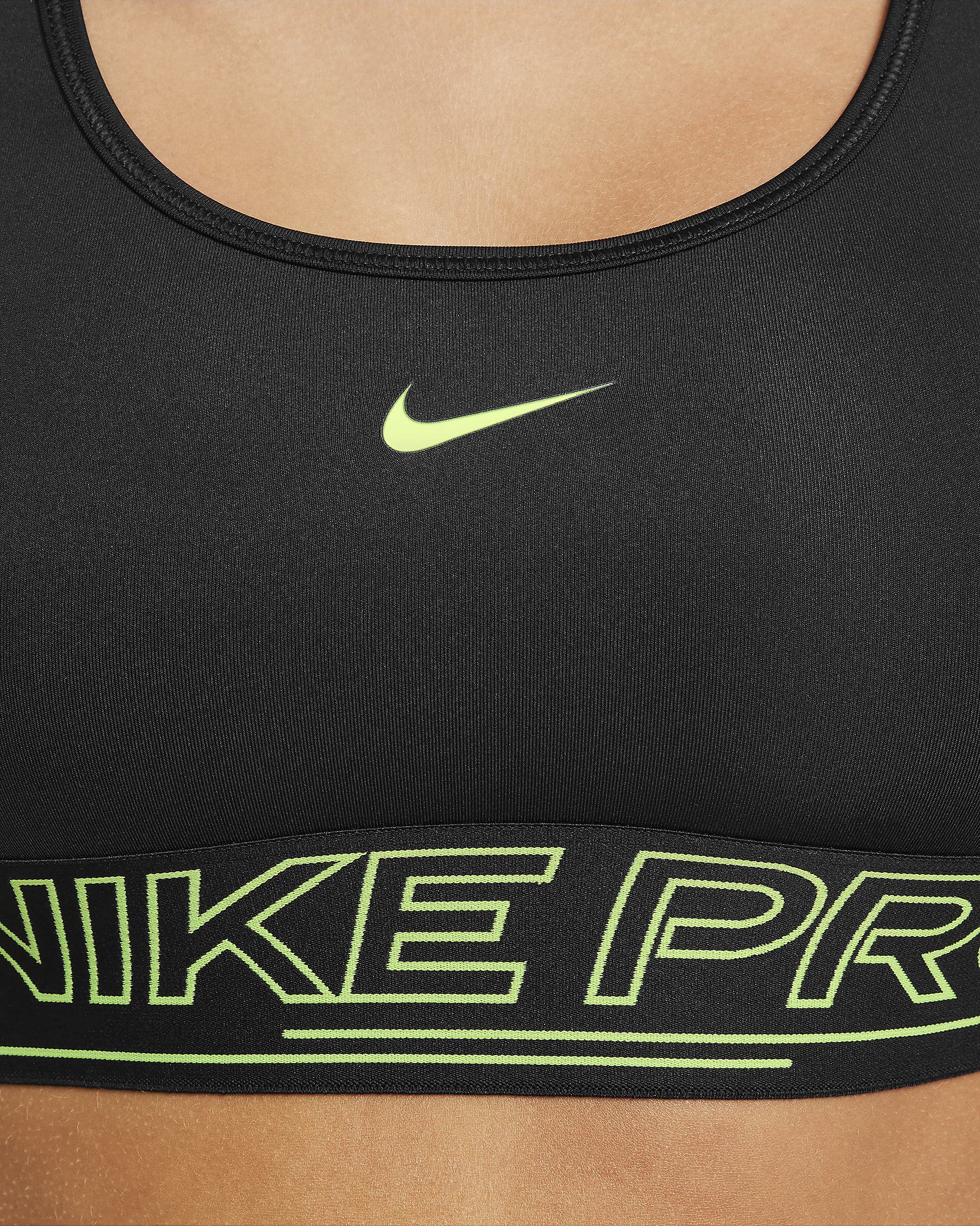 Nike Pro Swoosh sports-BH til jente - Svart/Volt/Volt