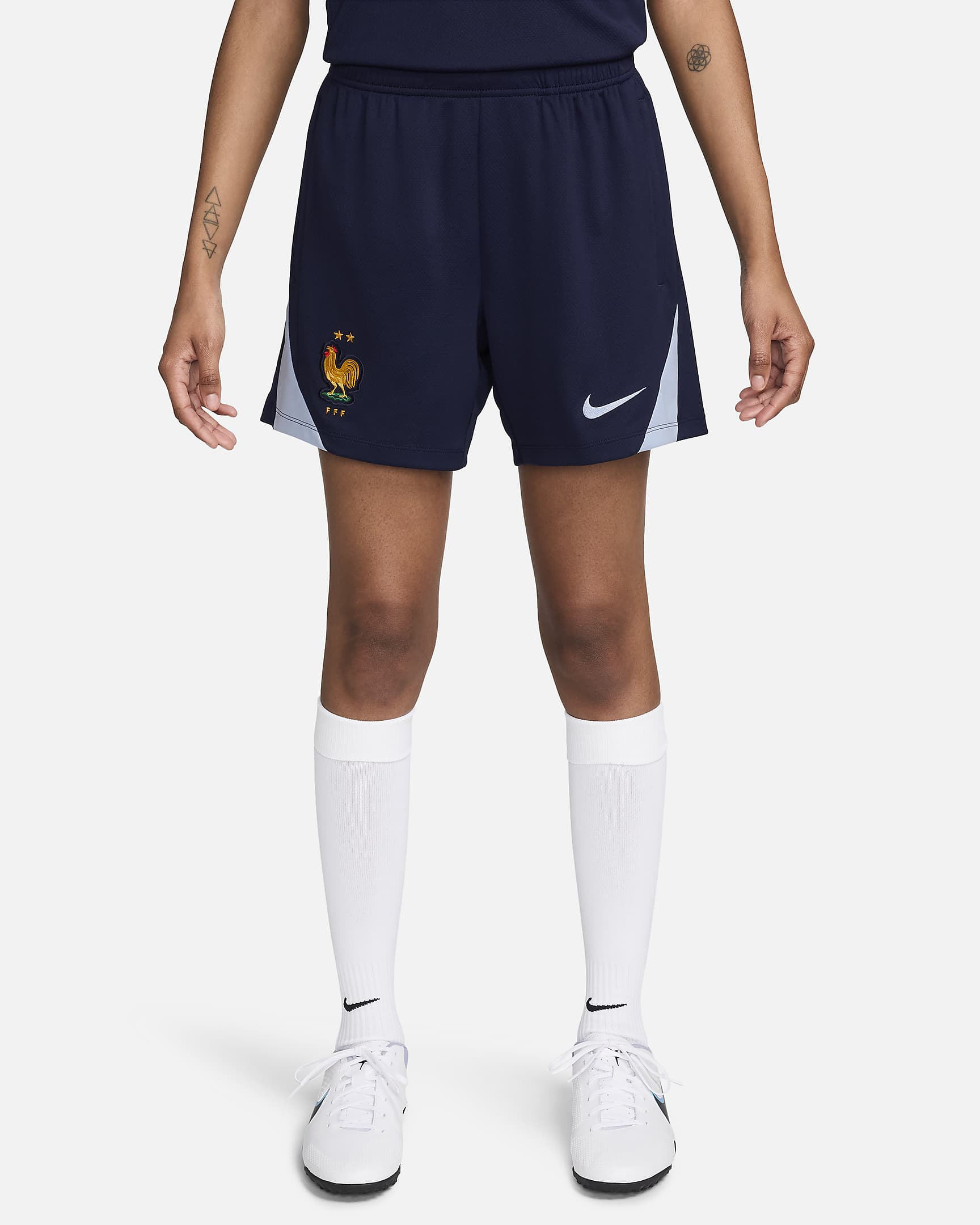 FFF Strike Nike Dri-FIT knit voetbalshorts voor dames - Blackened Blue/Cobalt Bliss/Cobalt Bliss