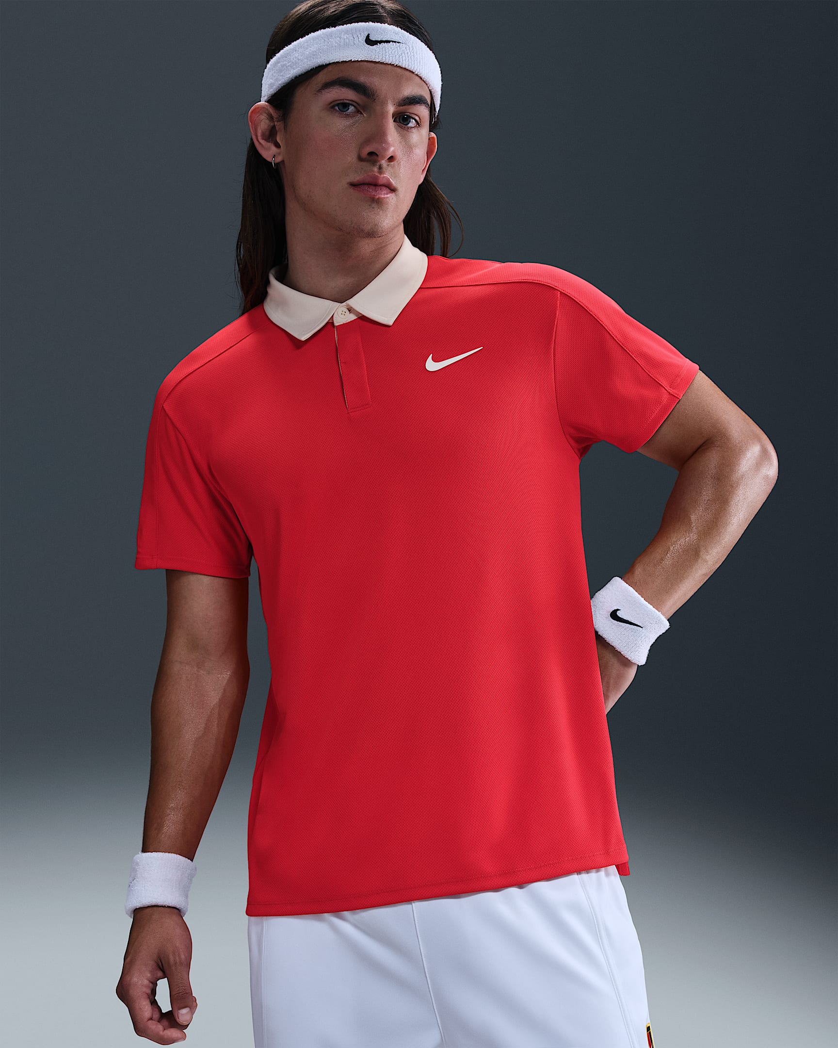Ανδρική μπλούζα πόλο για τένις Dri-FIT ADV NikeCourt Slam - Light Crimson/Λευκό
