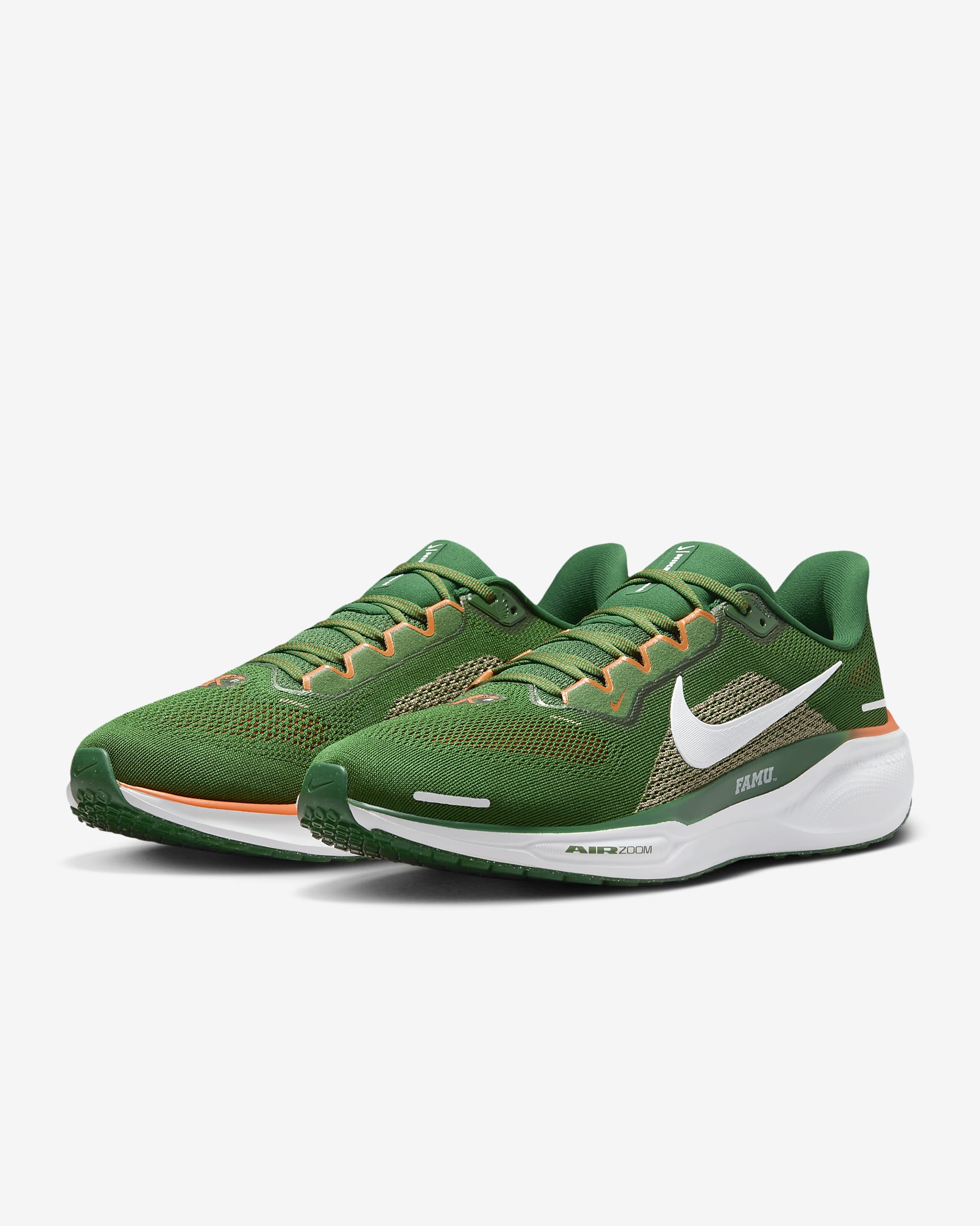 Tenis de correr en pavimento universitarios Nike para hombre FAMU Pegasus 41 - Verde fortaleza/Blanco/Naranja horizonte/Blanco