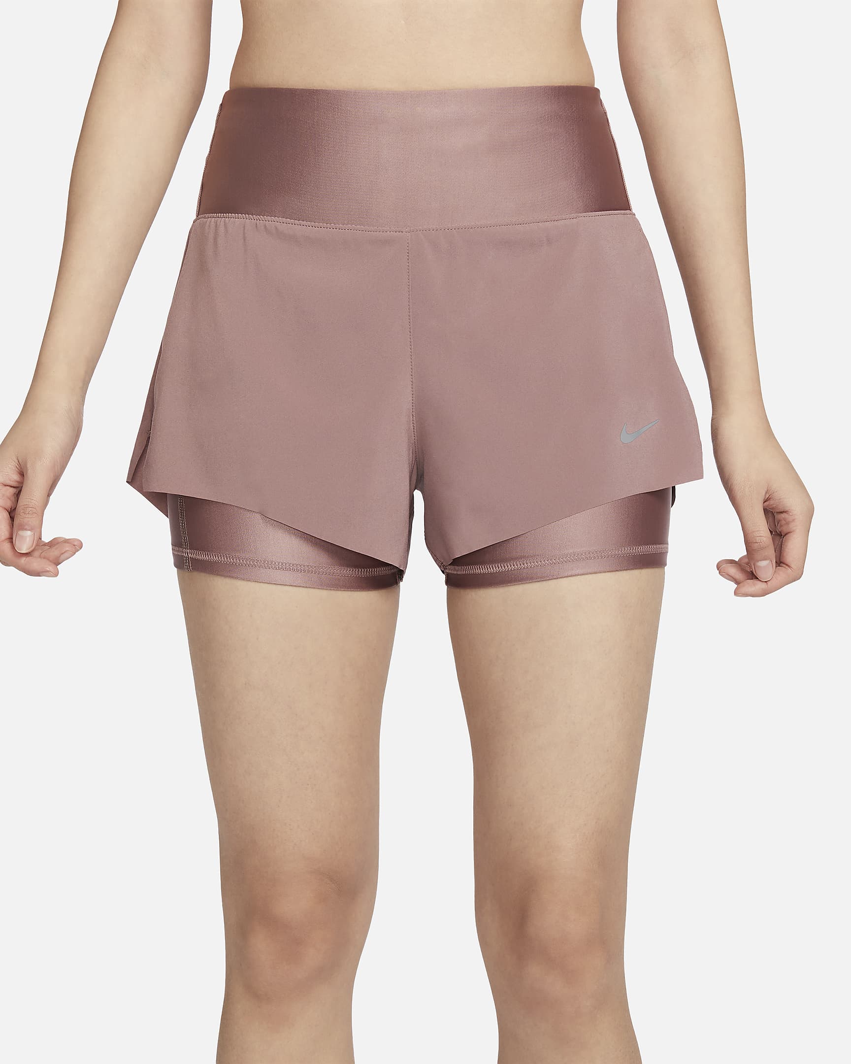 Nike Dri-FIT Swift Women's Mid-Rise 8cm (approx.) 2-in-1 Running Shorts with Pockets - Smokey Mauve