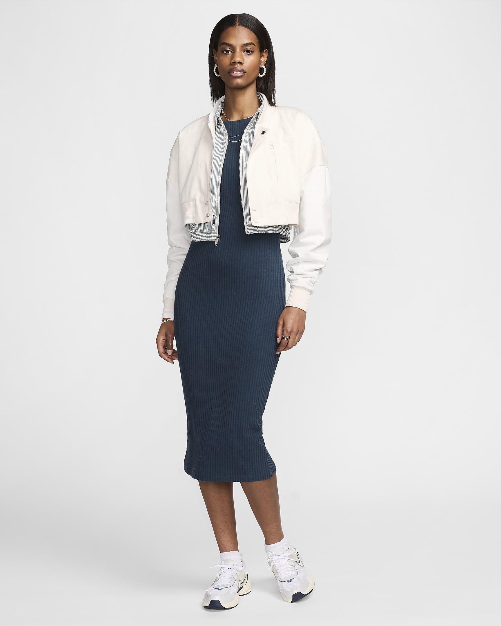 Nike Sportswear Chill Rib ärmelloses Midi-Kleid mit schmaler Passform (Damen) - Armory Navy/Armory Navy