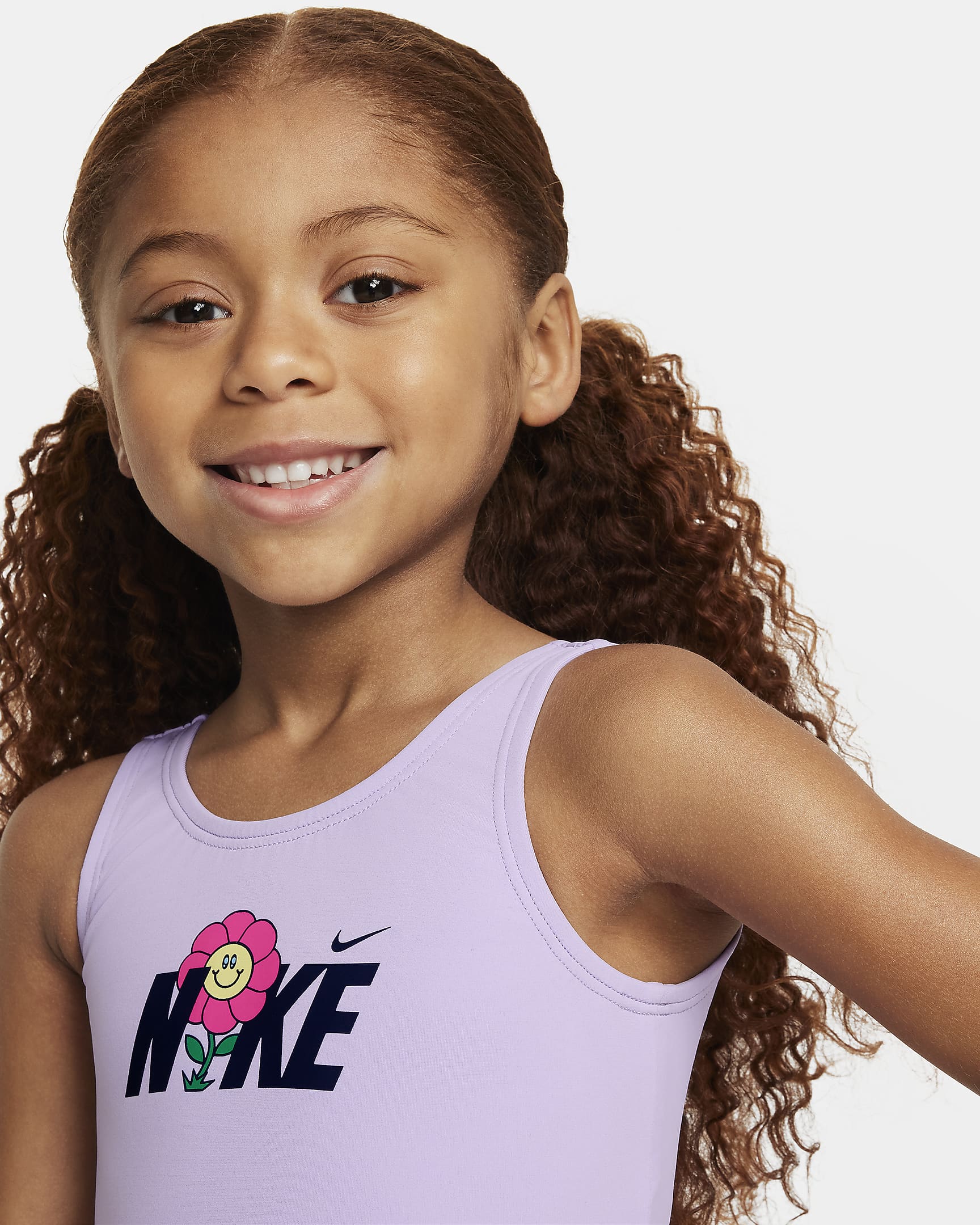 Traje de baño de una pieza con diseño de espalda en U para niñas talla pequeña Nike Swim - Flor de lila