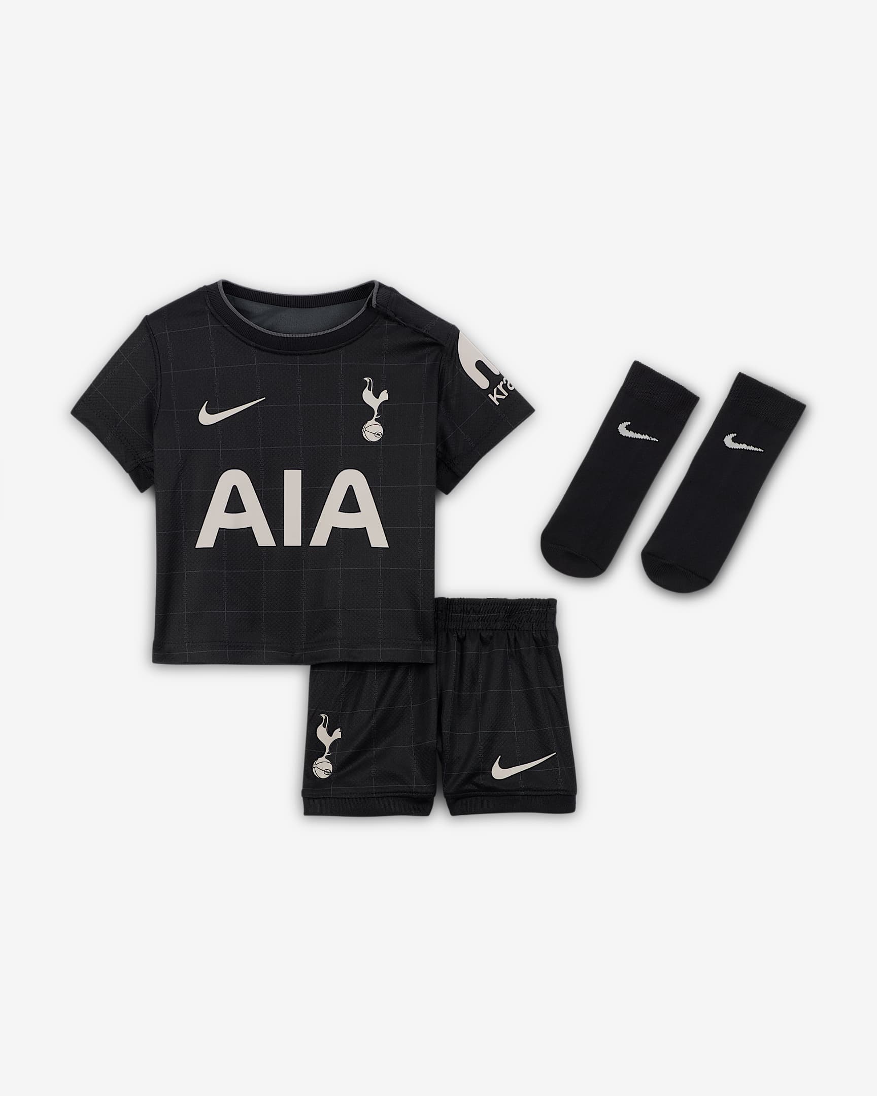 Tottenham Hotspur 2025/26 Stadium Away Nike dreiteiliges Replika-Fußballtrikot-Set (Babys und Kleinkinder) - Schwarz/Light Iron Ore
