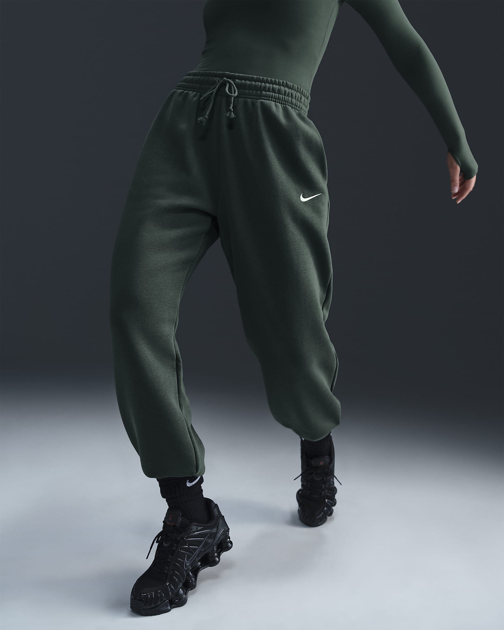 Nike Sportswear Phoenix Fleece Women's High-Waisted Oversized Tracksuit Bottoms - Vintage Green/Sail