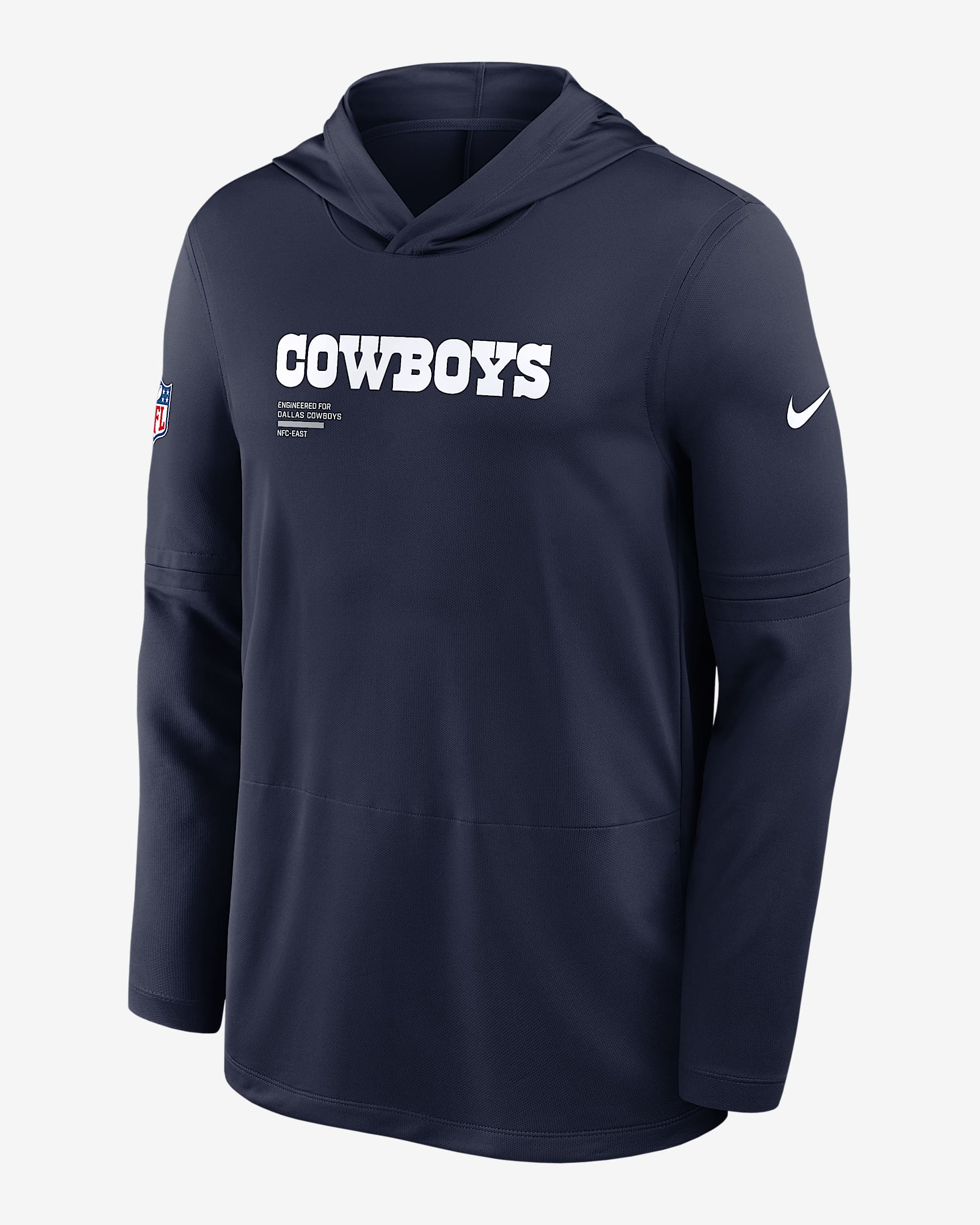 Playera de manga larga Nike Dri-FIT de la NFL con gorro para hombre Dallas Cowboys Pure Fury Sideline - Azul marino