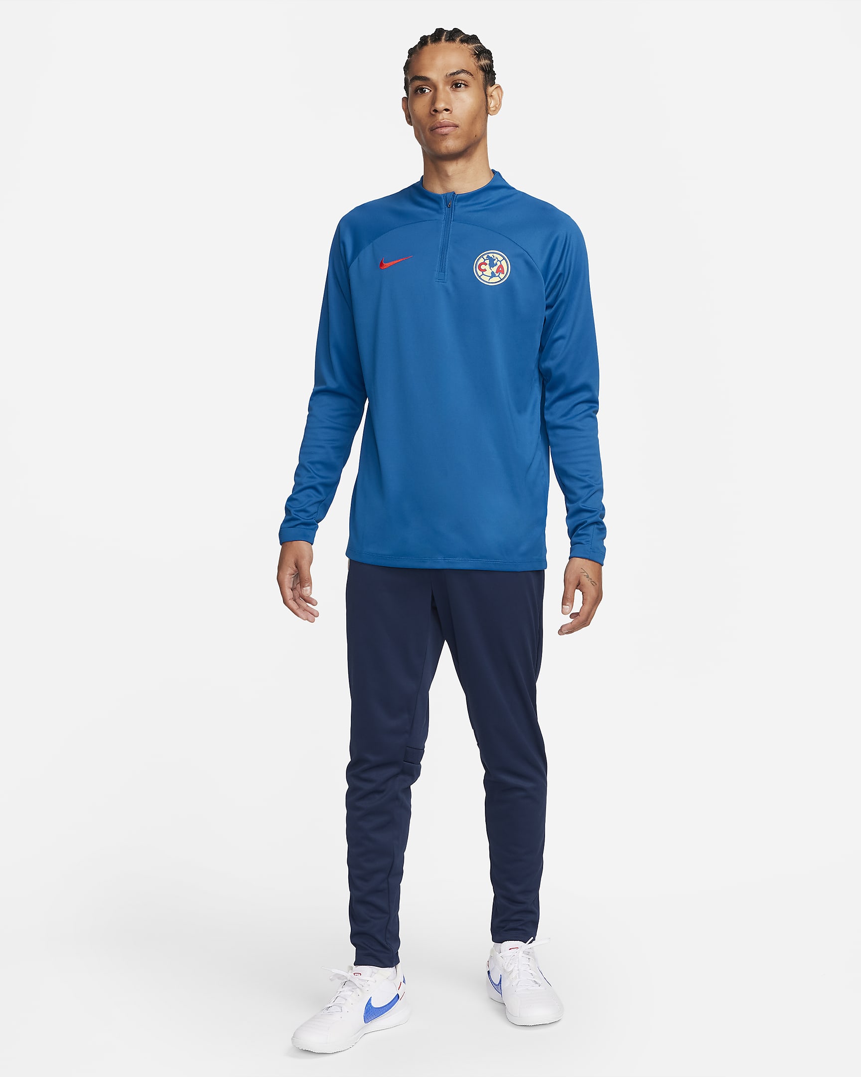 Club América Academy Pro Men's Nike Dri-FIT Knit Soccer Drill Top - Blue Jay/Lemon Chiffon/Habanero Red