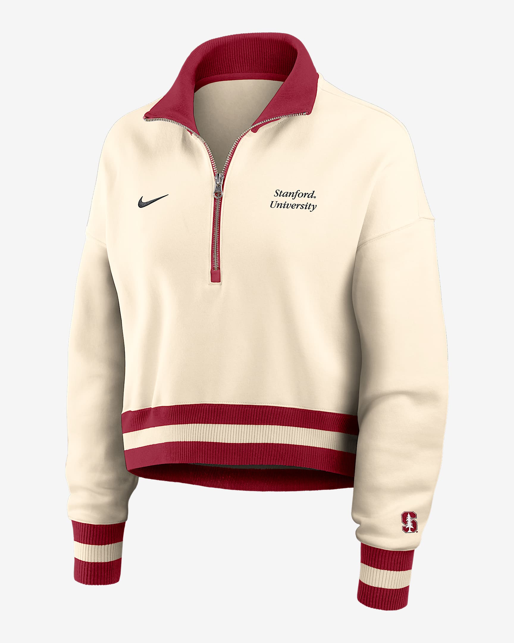 Stanford Legacy Women's Nike College Cropped 1/4-Zip Crew - Tan/Beige