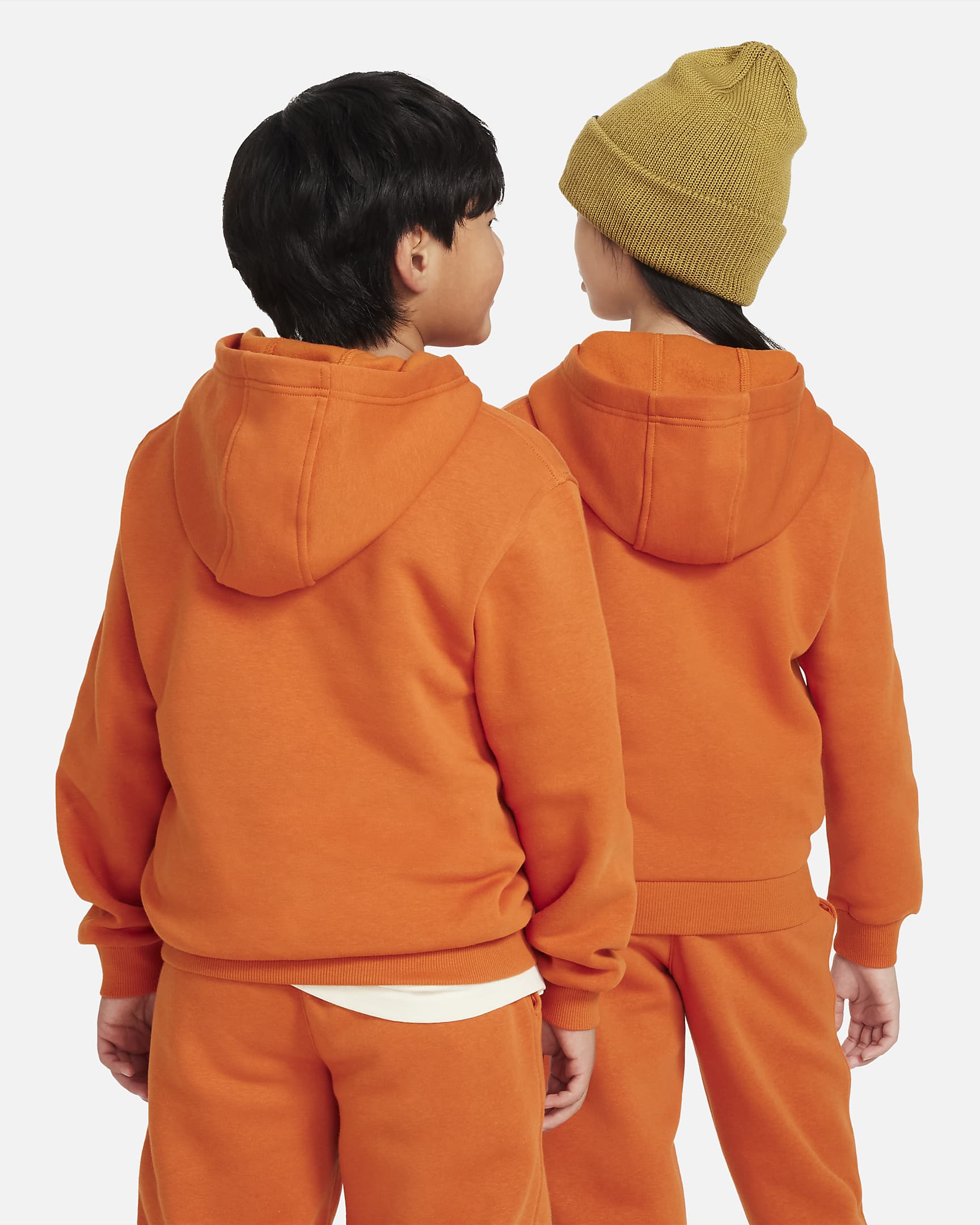 Nike Sportswear Club Fleece Big Kids' Pullover Hoodie - Campfire Orange/White