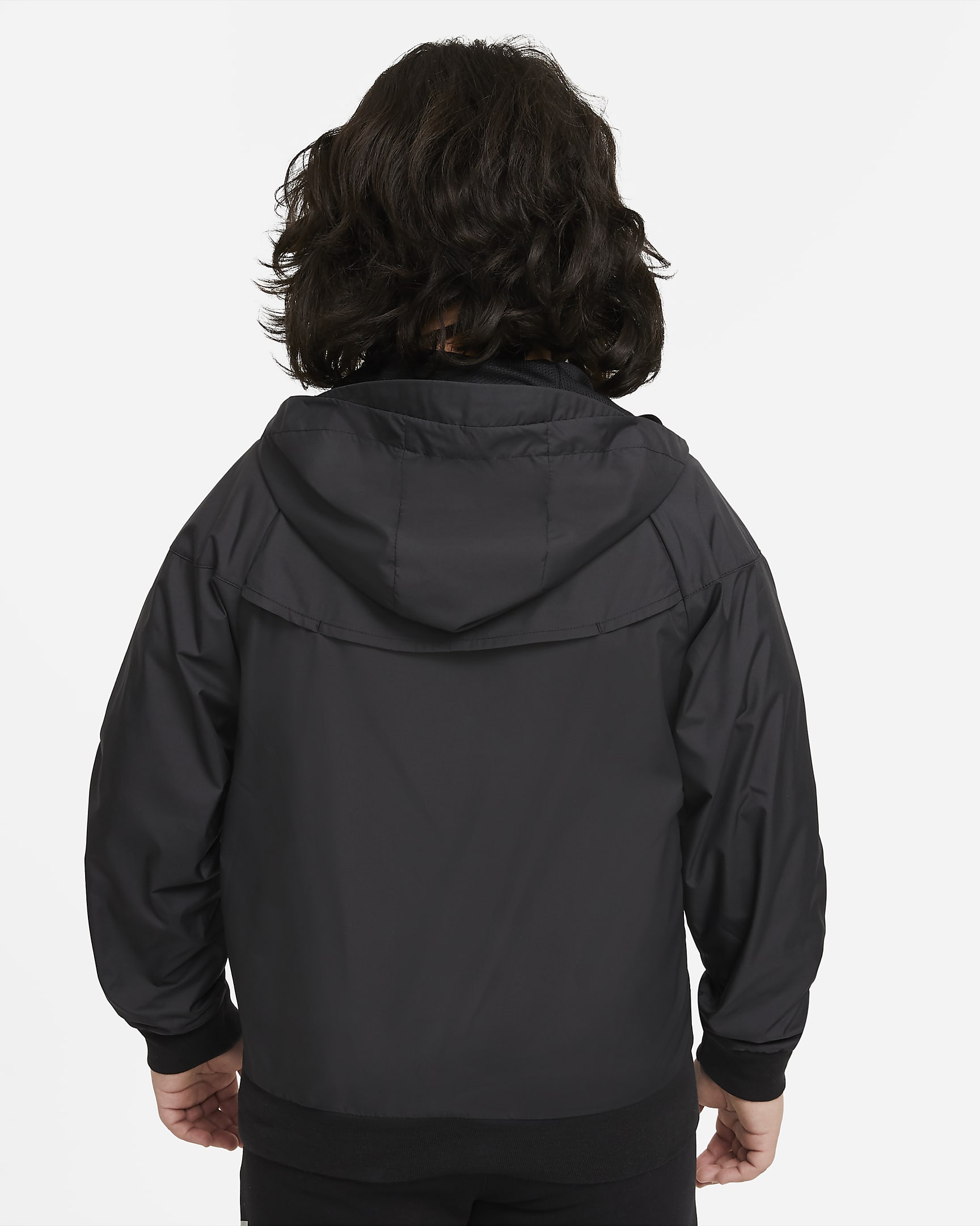 Nike Sportswear Windrunner lockere, hüftlange Jacke mit Kapuze für ältere Kinder (Jungen) (erweiterte Größen) - Schwarz/Schwarz/Schwarz/Weiß