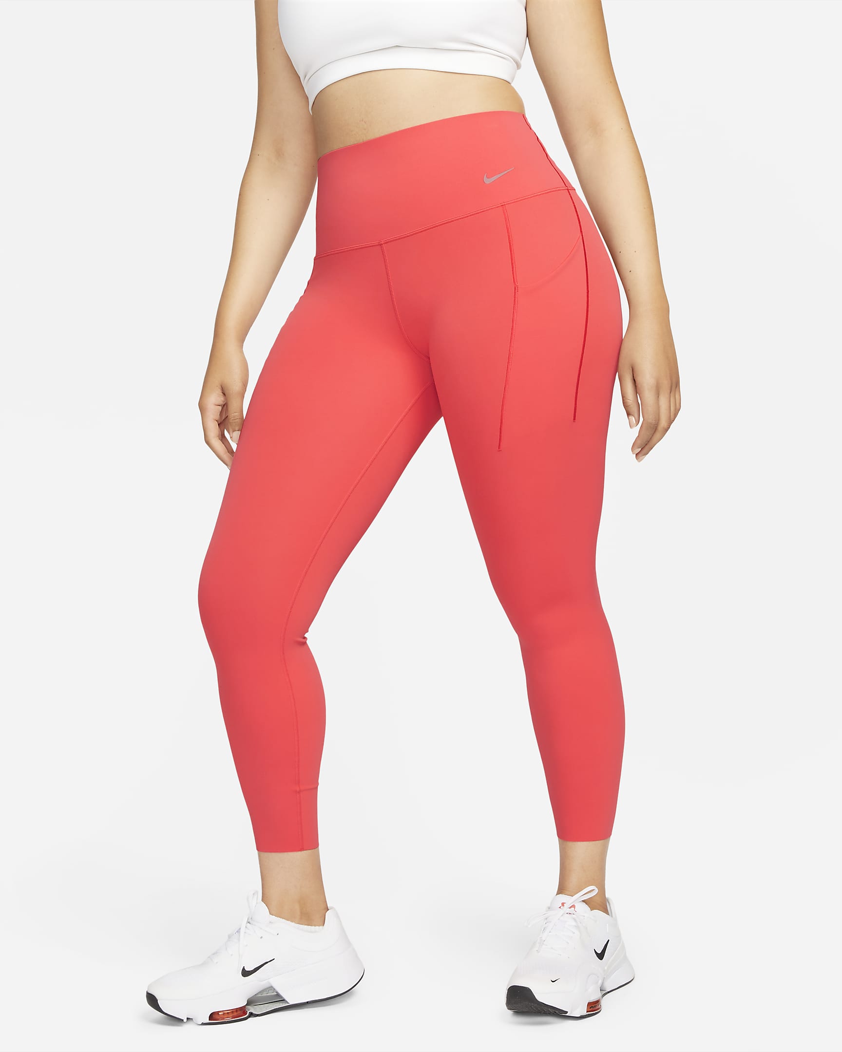 Nike Universa Women's Medium-Support High-Waisted 7/8 Leggings with Pockets - Ember Glow/Black