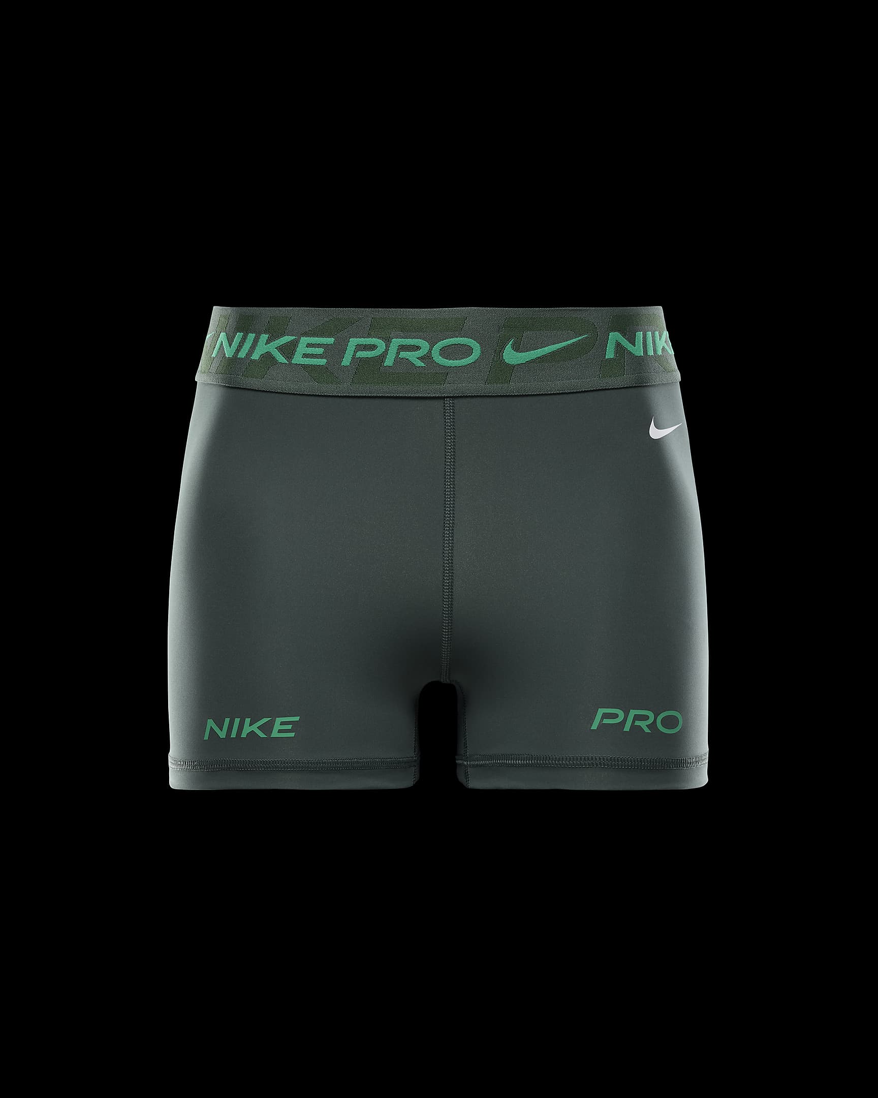 Nike Pro Grafik Bike Shorts (ca. 7,5 cm) mit halbhohem Bund für Damen - Vintage Green/Fir/Stadium Green/Weiß