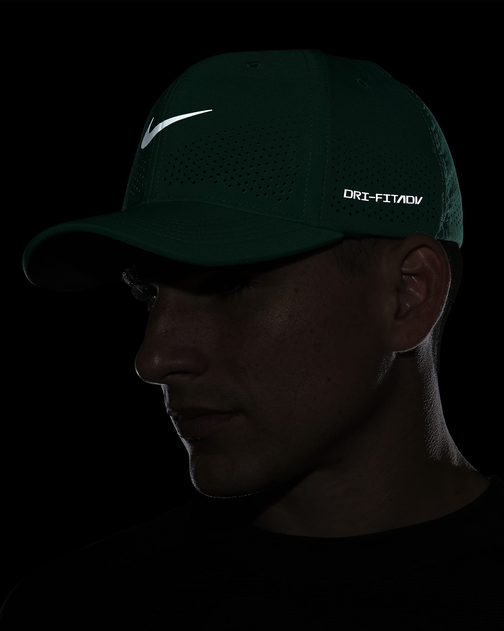 Nike Dri-FIT ADV Rise Structured SwooshFlex Cap - Stadium Green/Anthracite/White