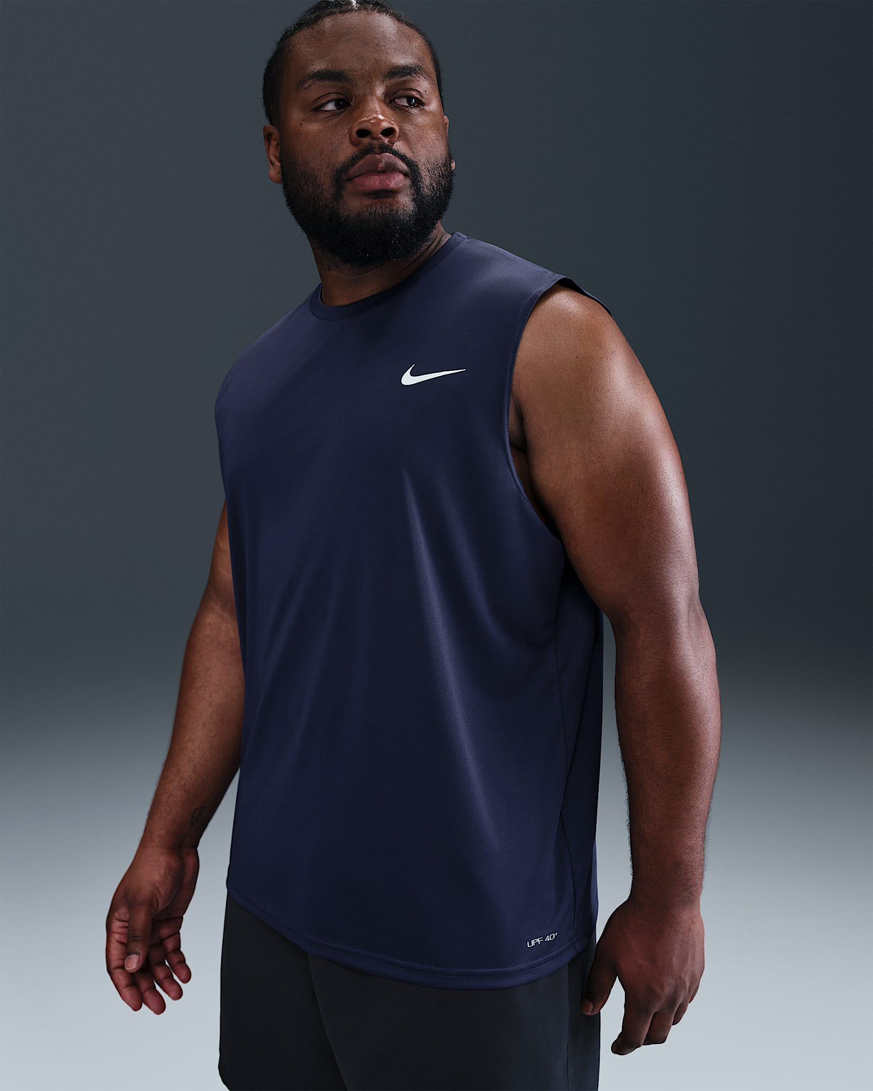 Playera de natación Hydroguard sin mangas para hombre (talla amplia) Nike Dri-FIT - Azul marino medianoche