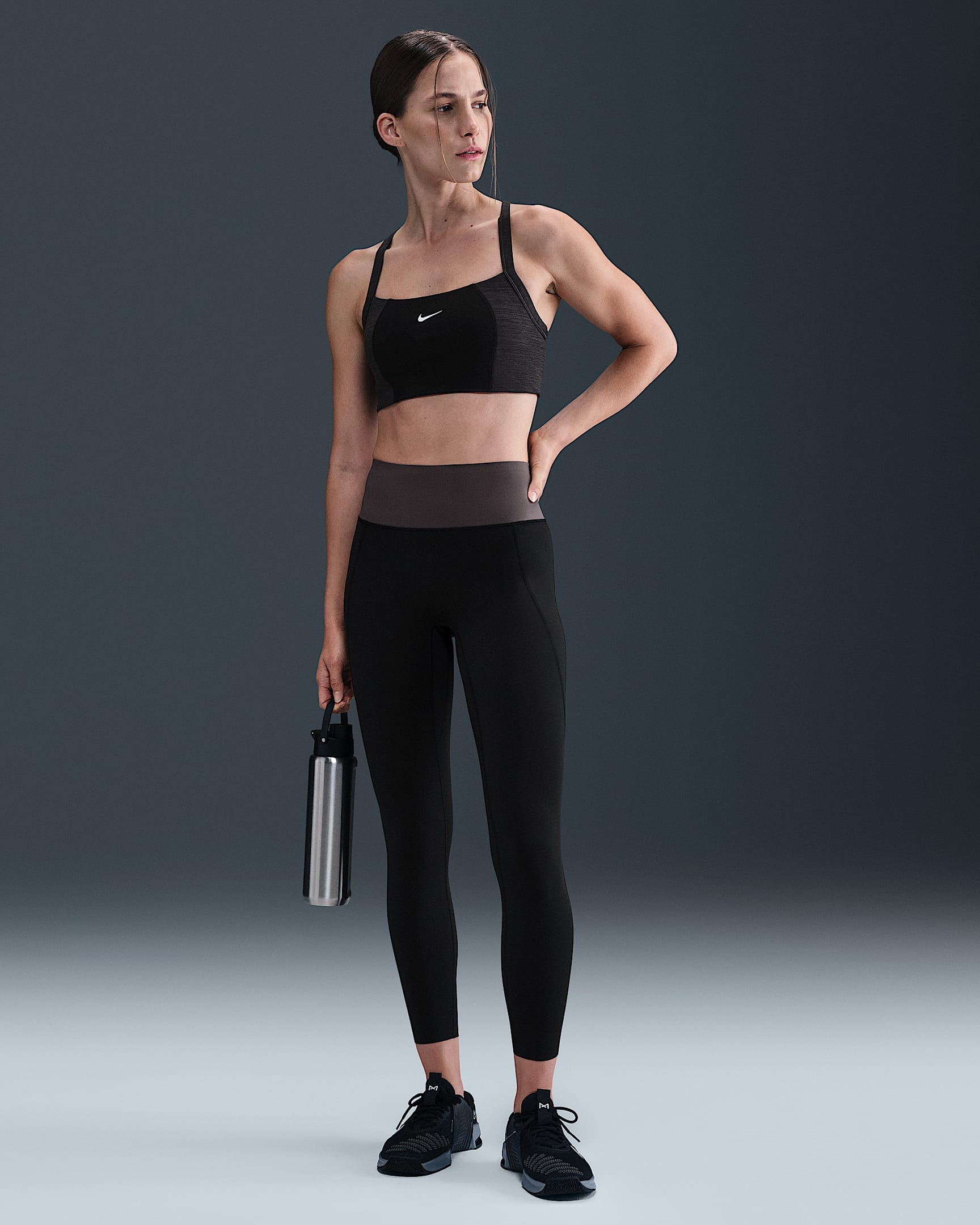 Nike Universa Women's Medium-Support High-Waisted 7/8 Leggings with Pockets - Black/Thunder Grey/Dark Smoke Grey