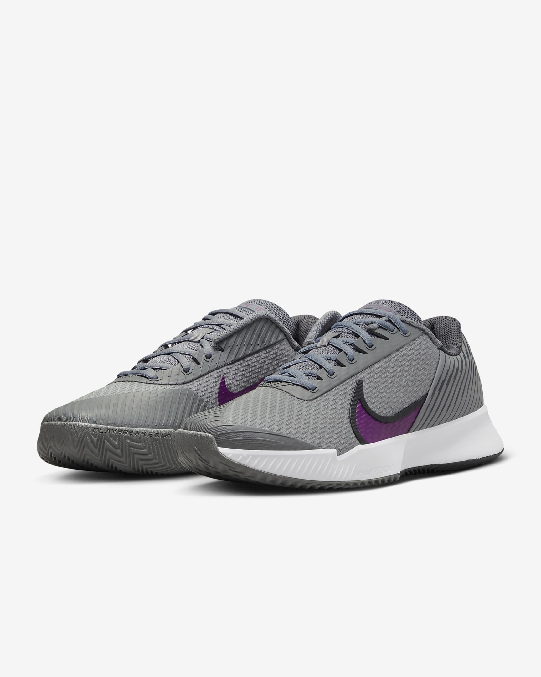 NikeCourt Air Zoom Vapor Pro 2 tennissko for grusbaner til herre - Smoke Grey/Dark Smoke Grey/Svart/Sangria