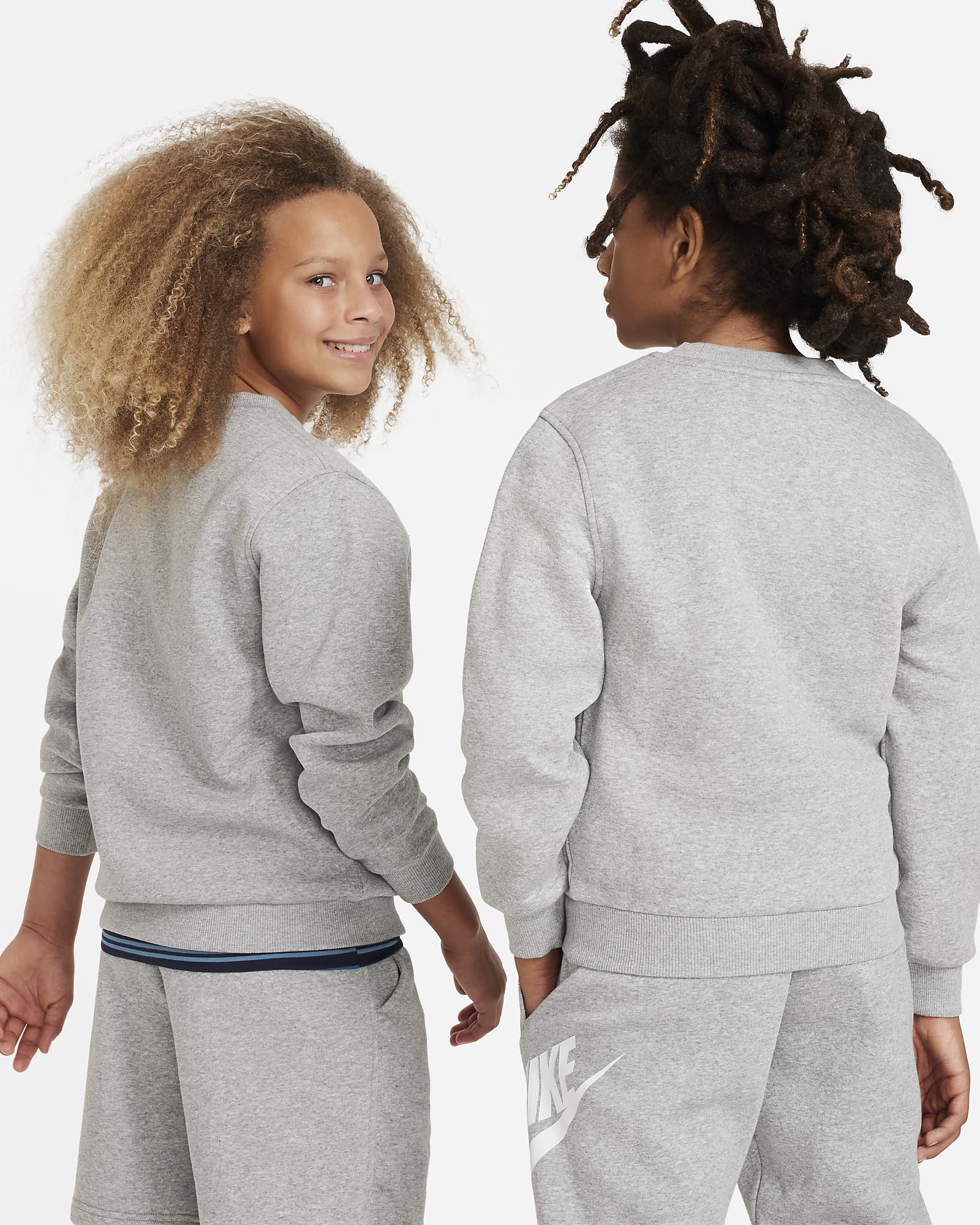 Nike Sportswear Club Fleece Big Kids' Sweatshirt - Dark Grey Heather/White