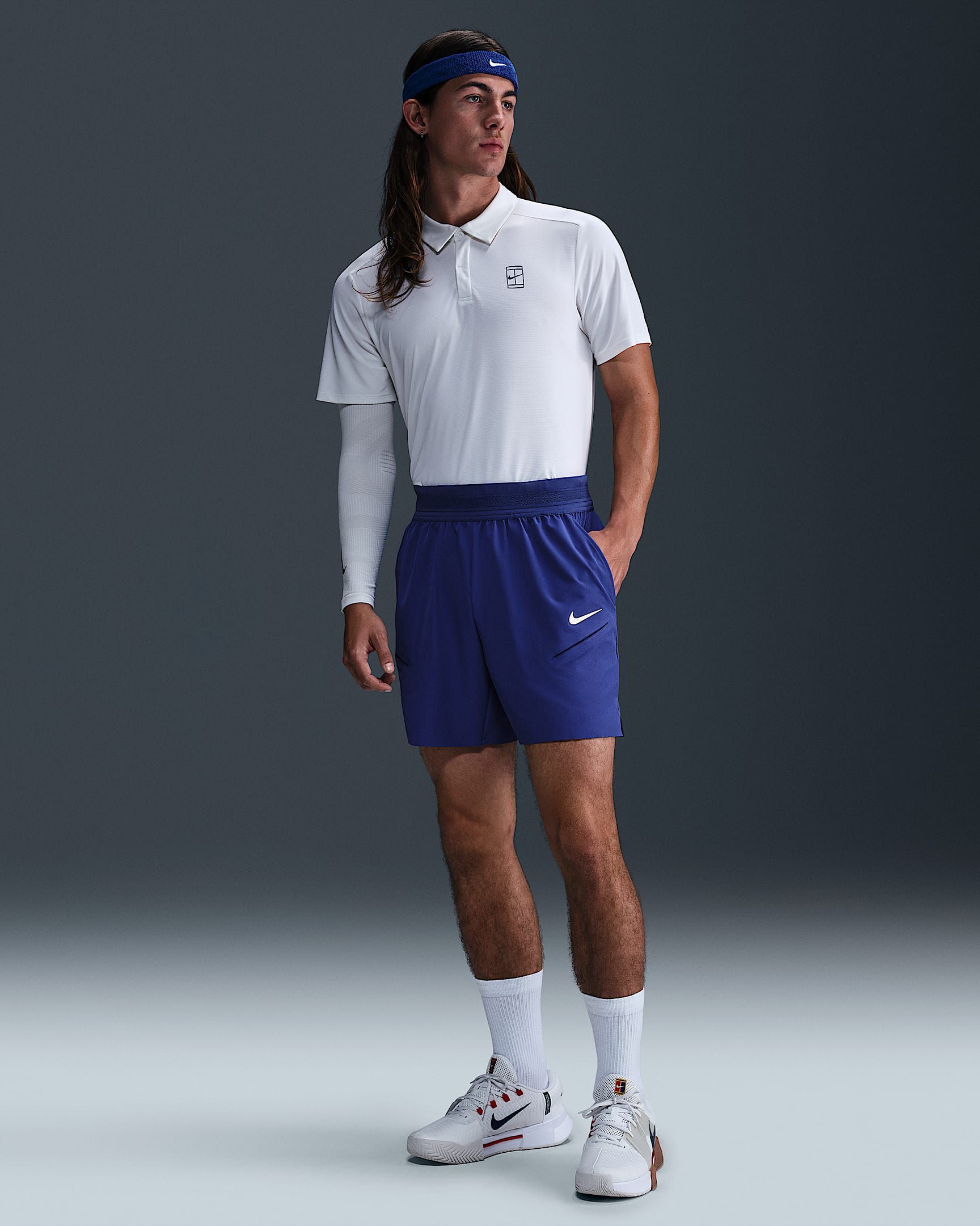Pánské tenisové kraťasy NikeCourt Slam Dri-FIT - Deep Night/Bílá
