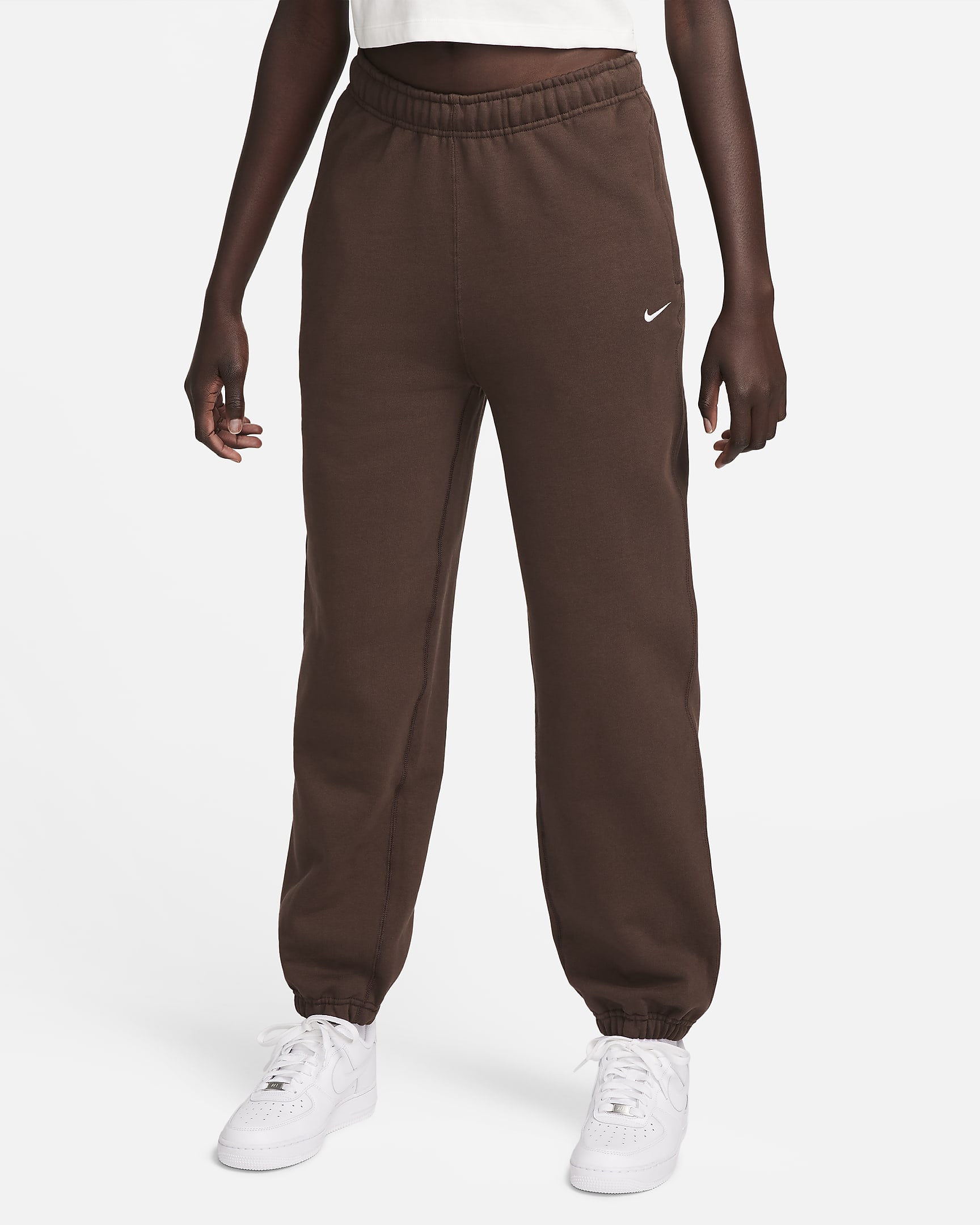 Nike Solo Swoosh Women's Fleece Trousers - Baroque Brown/White